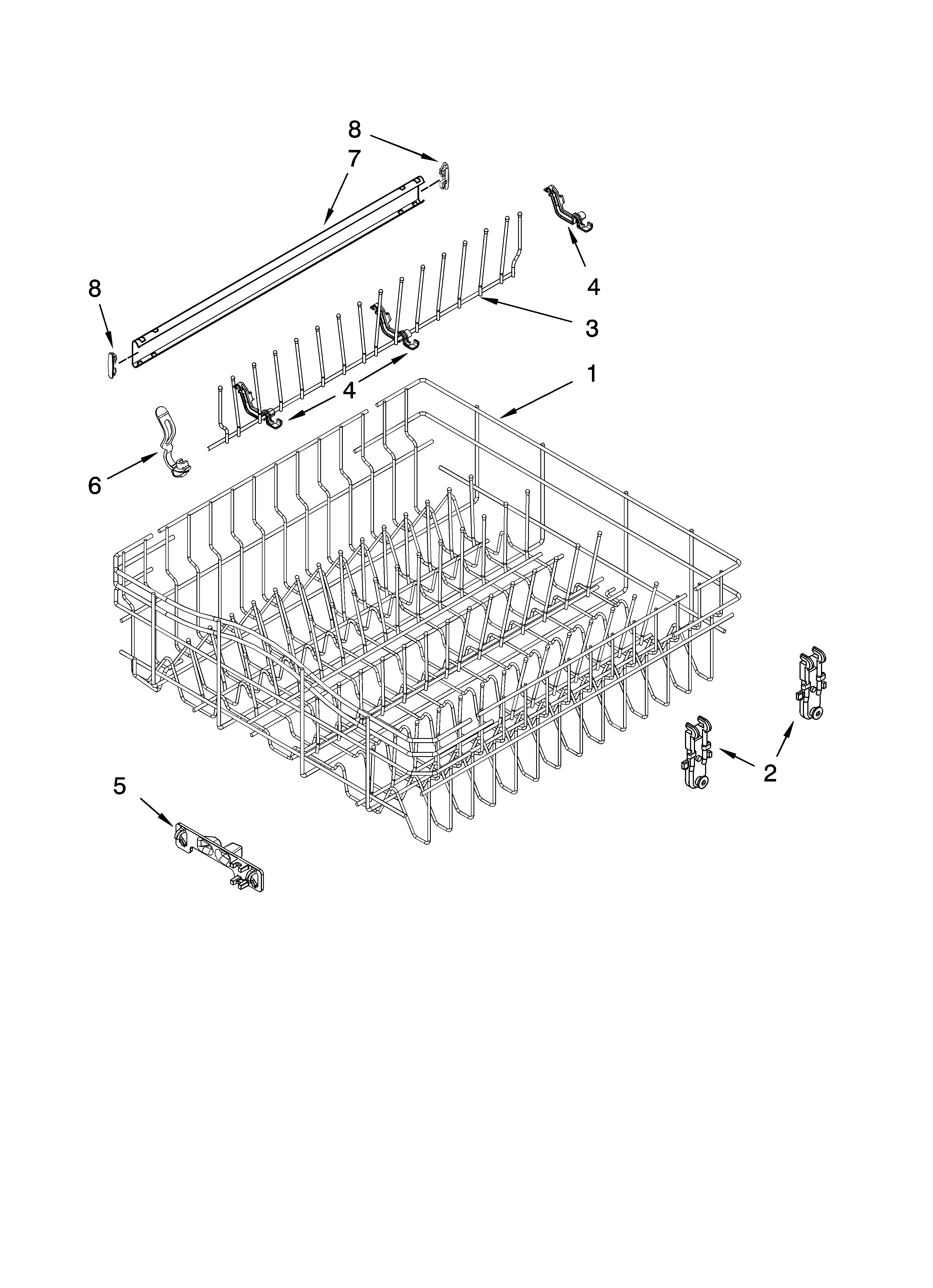 Upper rack and track parts