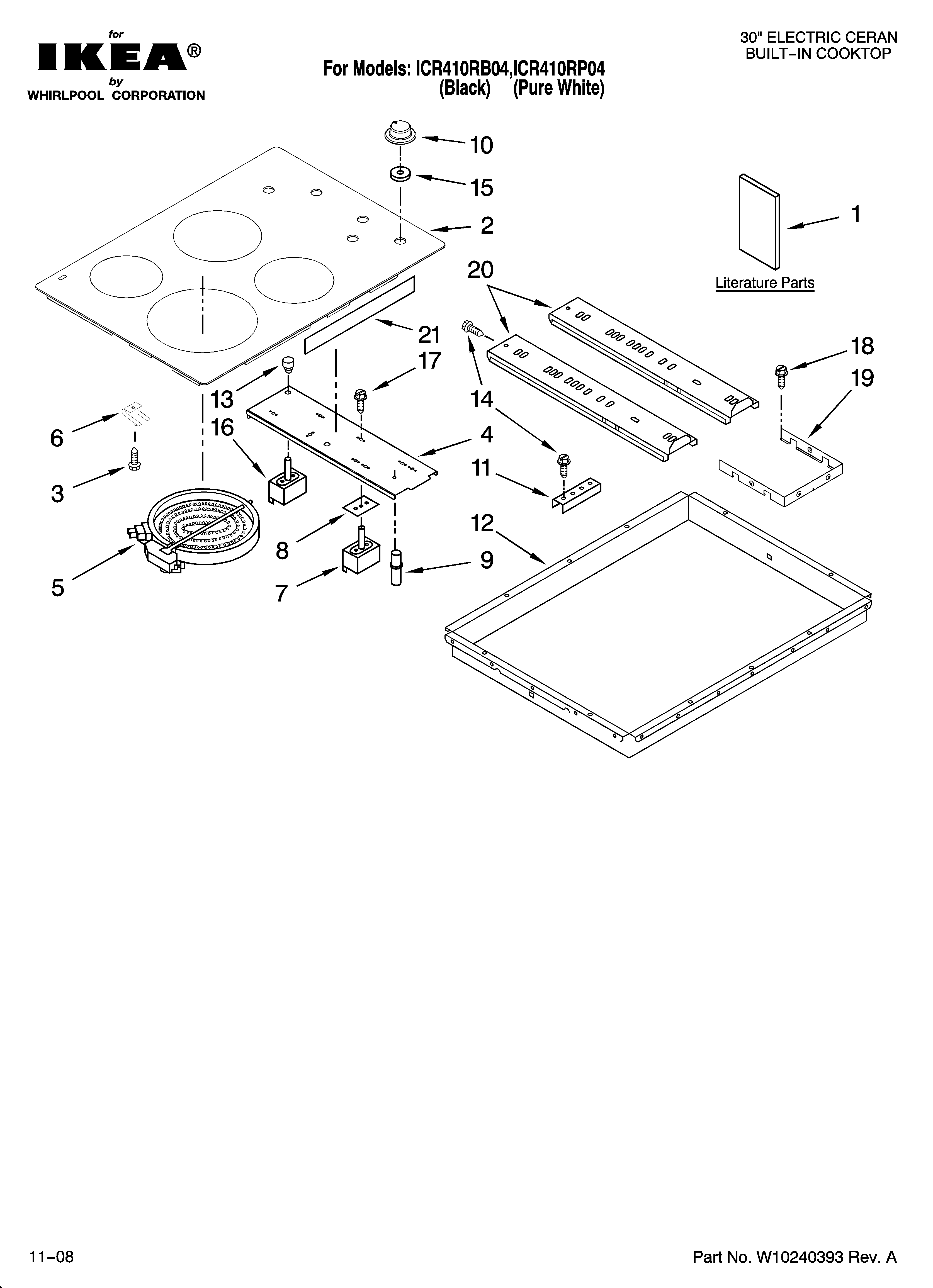 Cooktop parts, optional parts (not included)