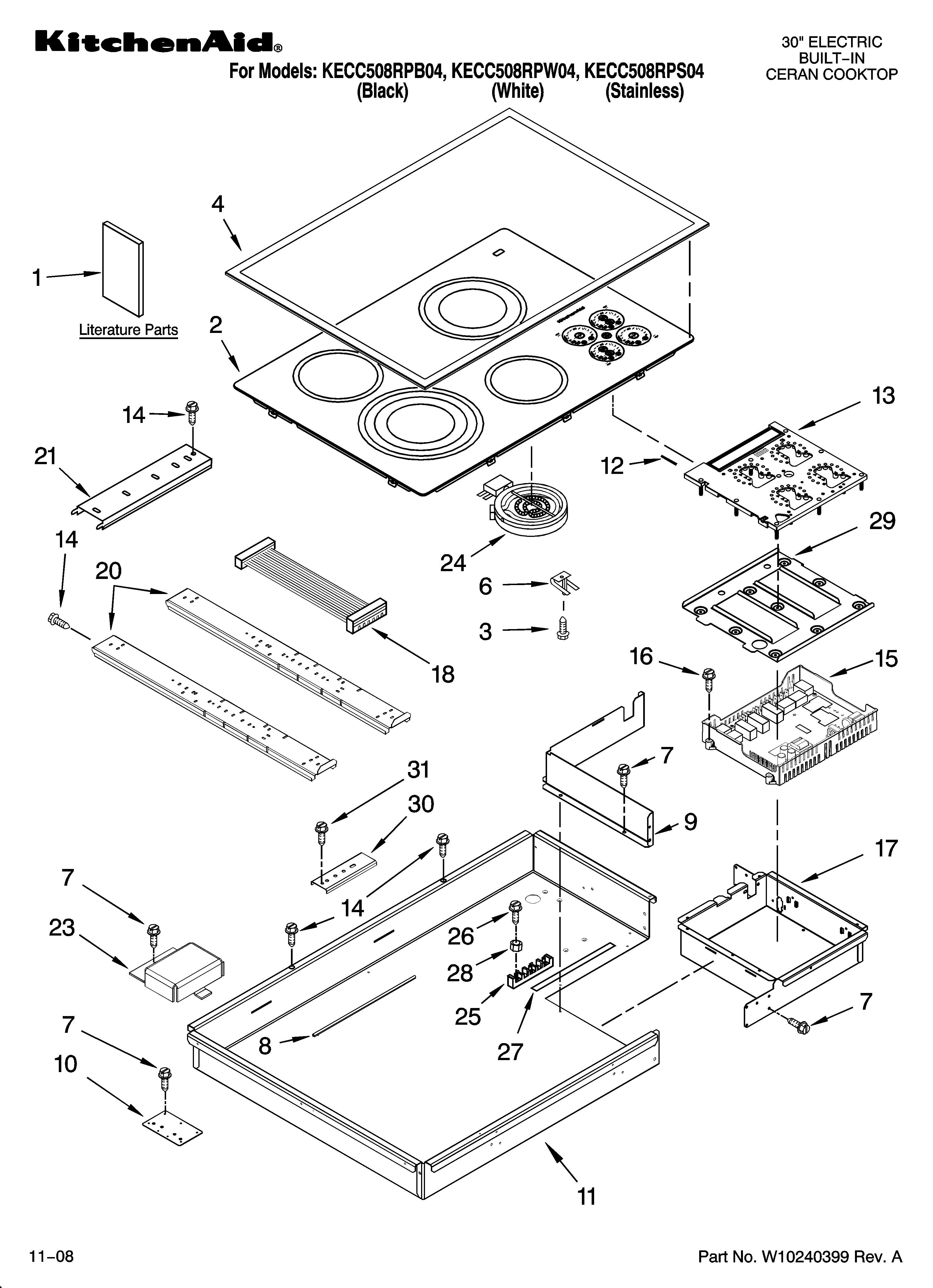 Cooktop parts, optional parts (not included)