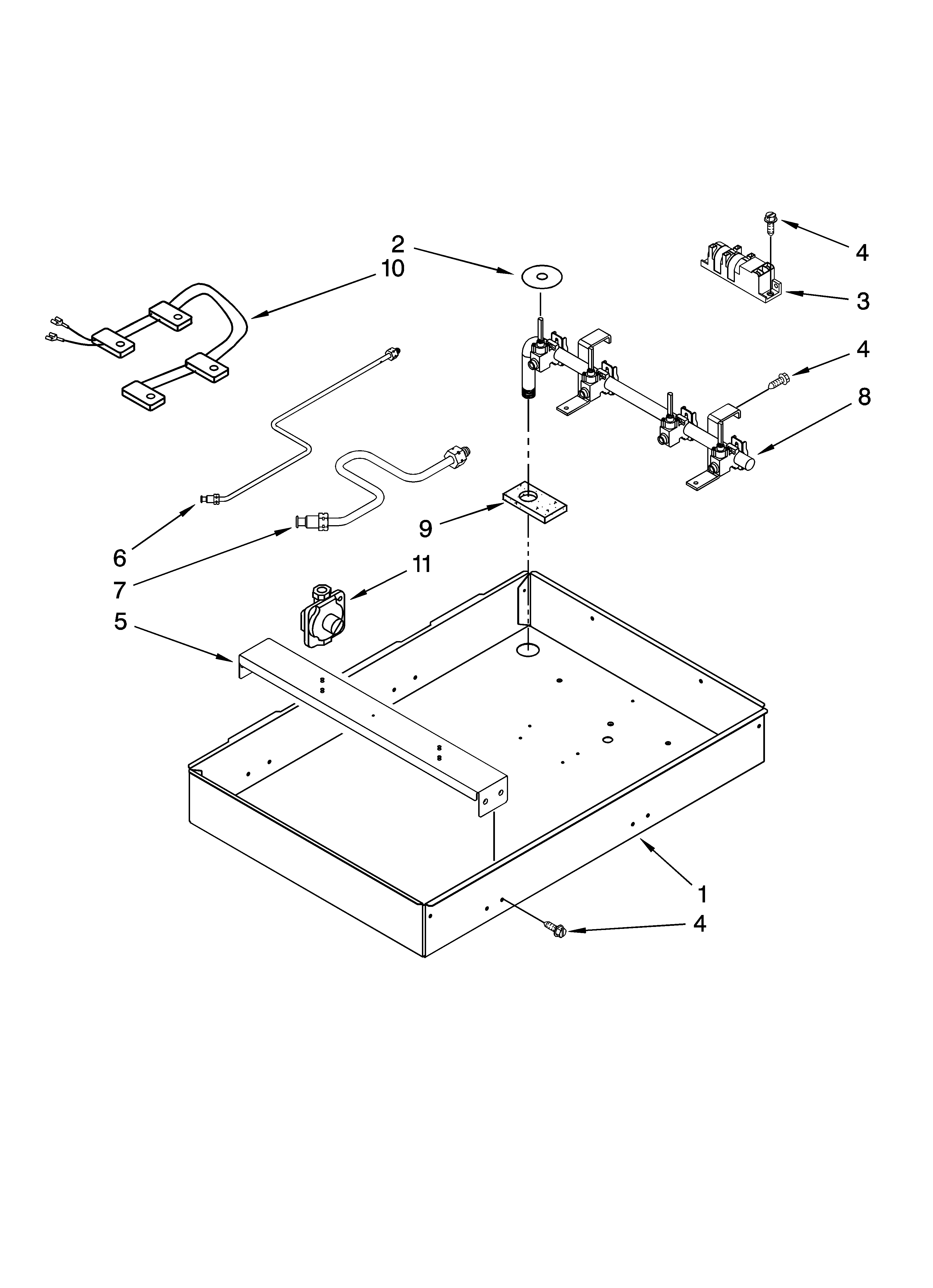 Burner box, gas valves, and switches, optional parts (