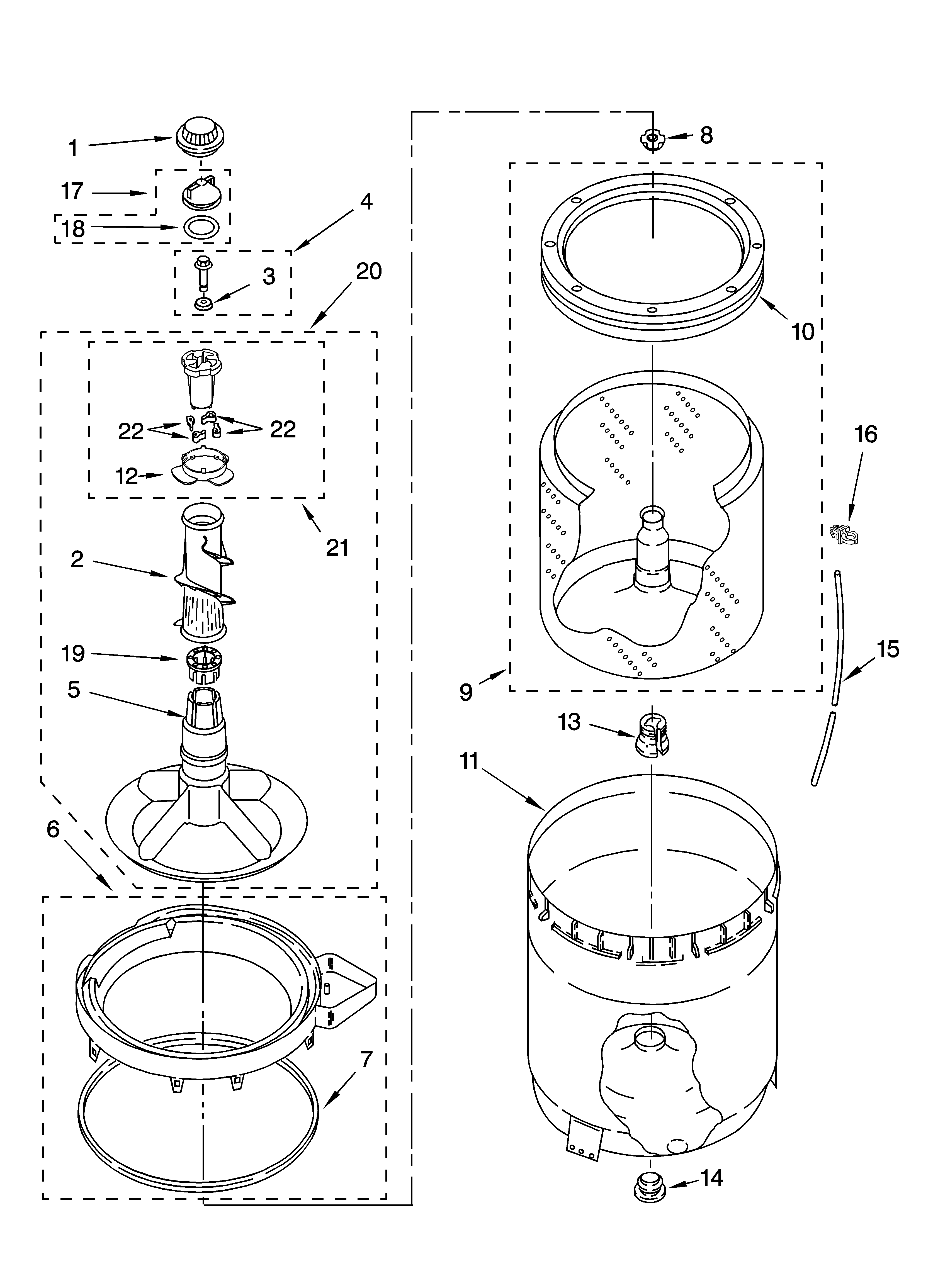 Agitator, basket and tub parts