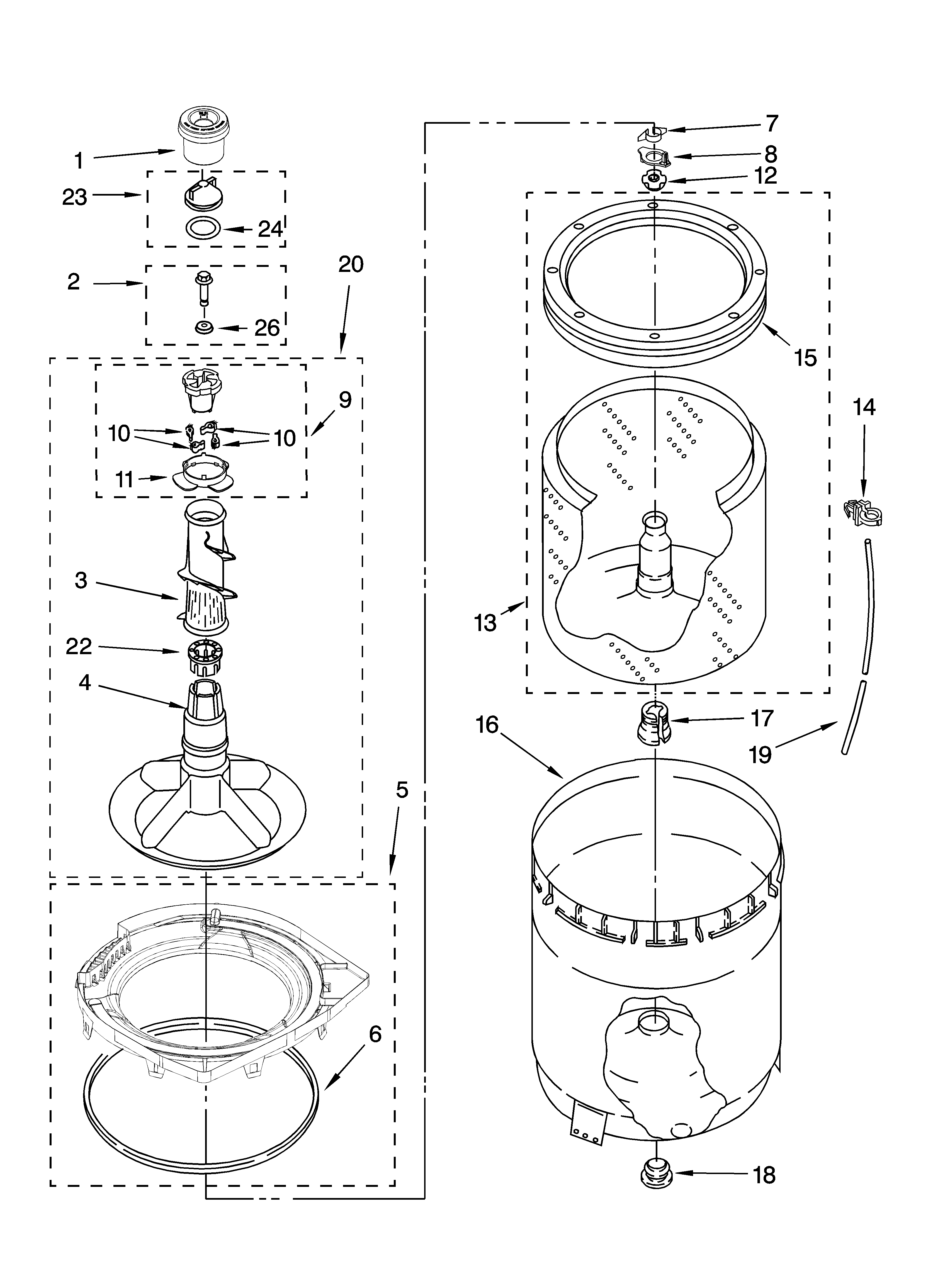 Agitator, basket and tub parts