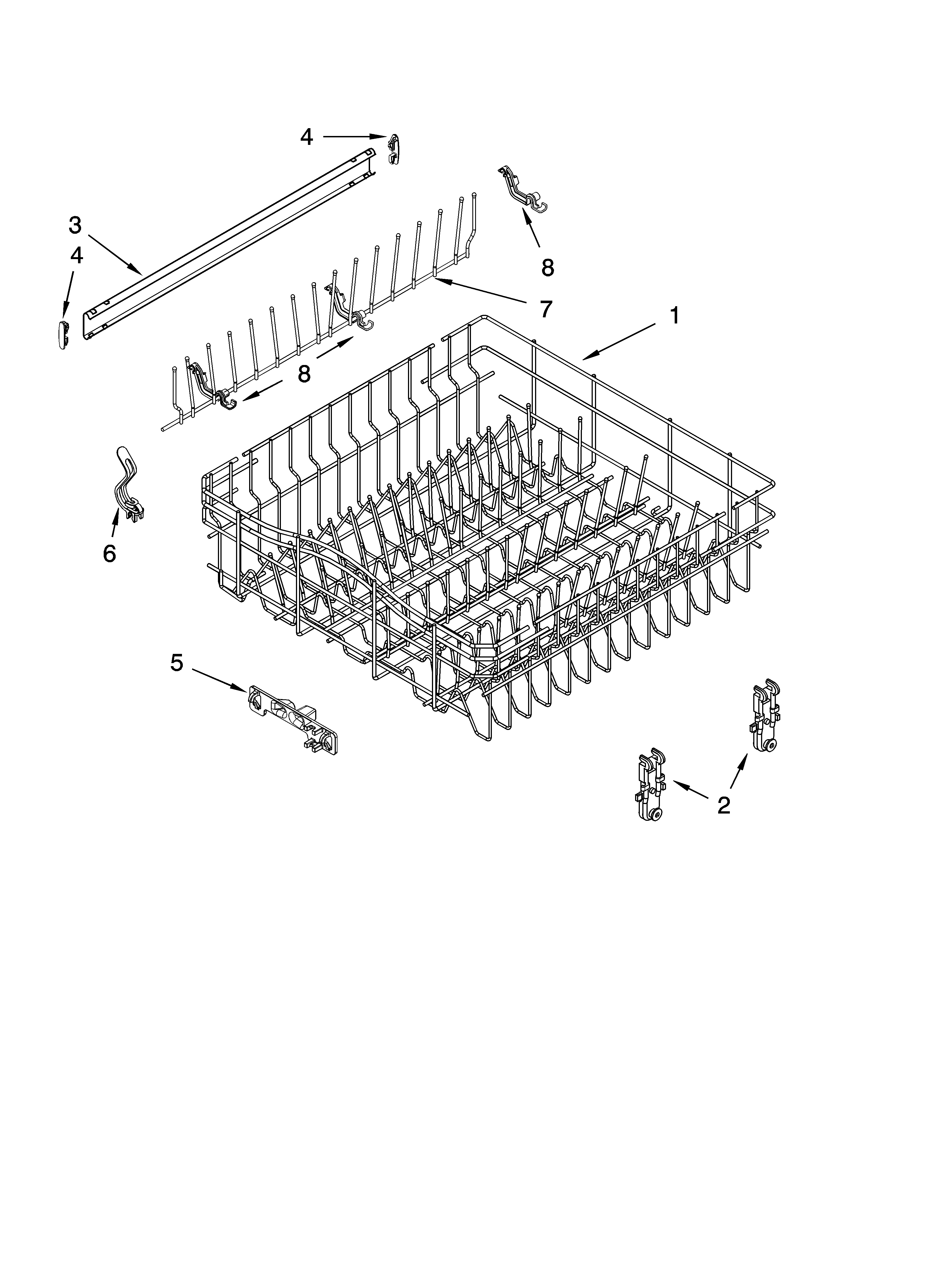 Upper rack and track parts