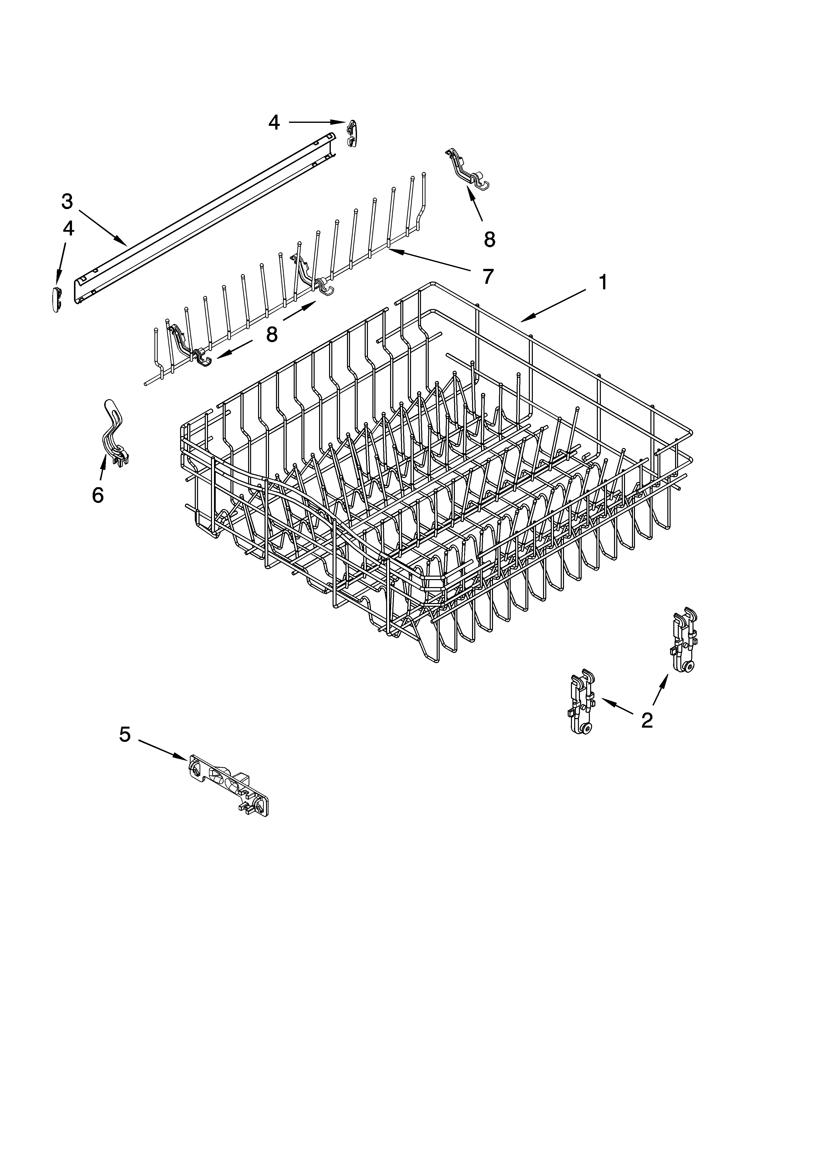 Upper rack and track parts