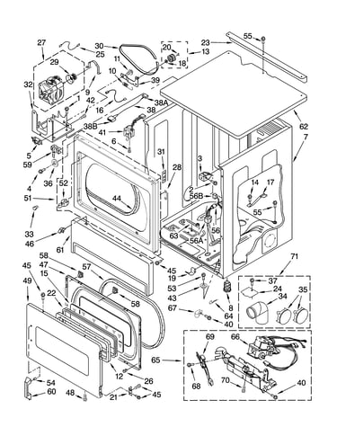 Upper cabinet and front panel parts