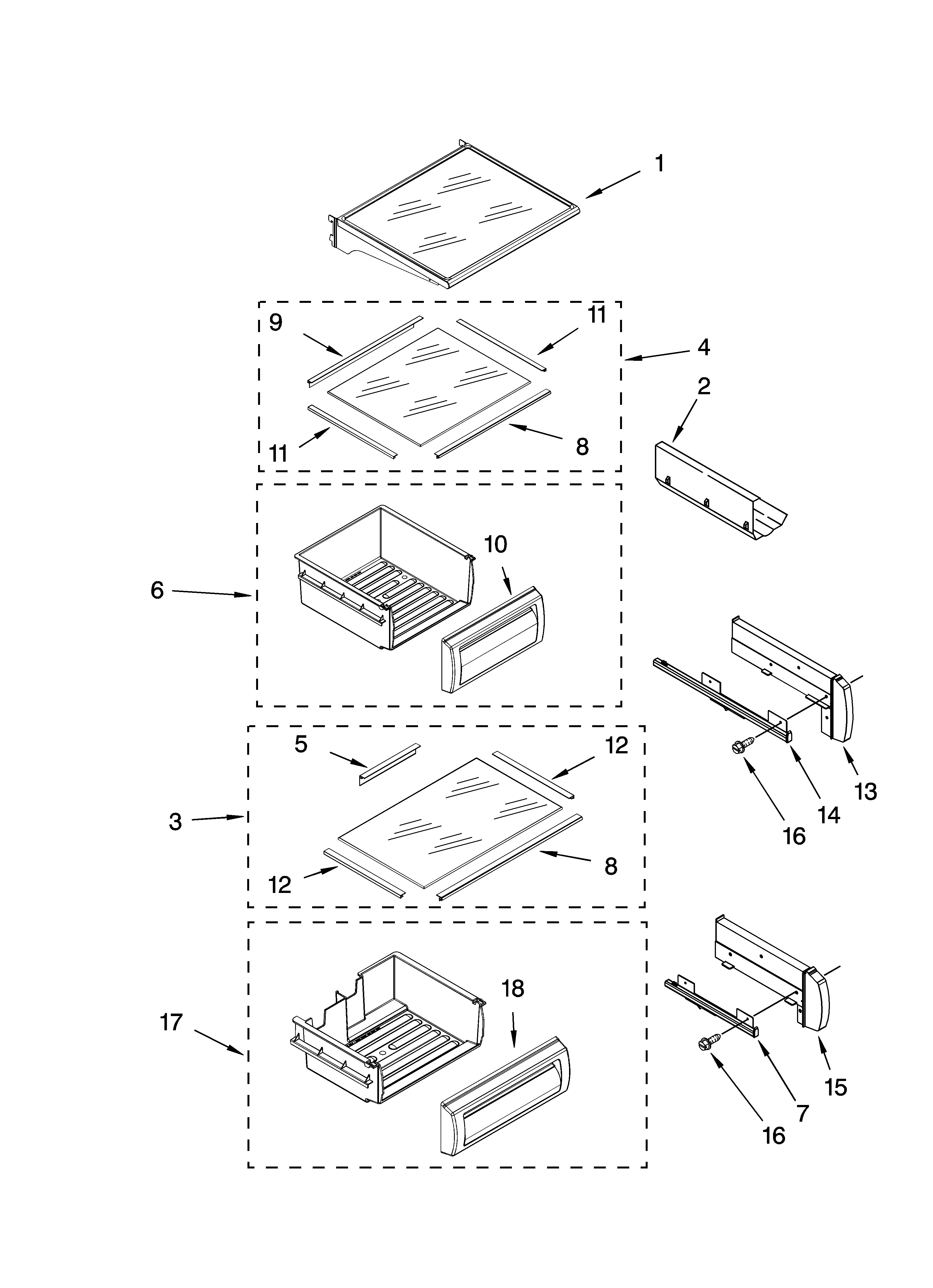 Refrigerator shelf parts