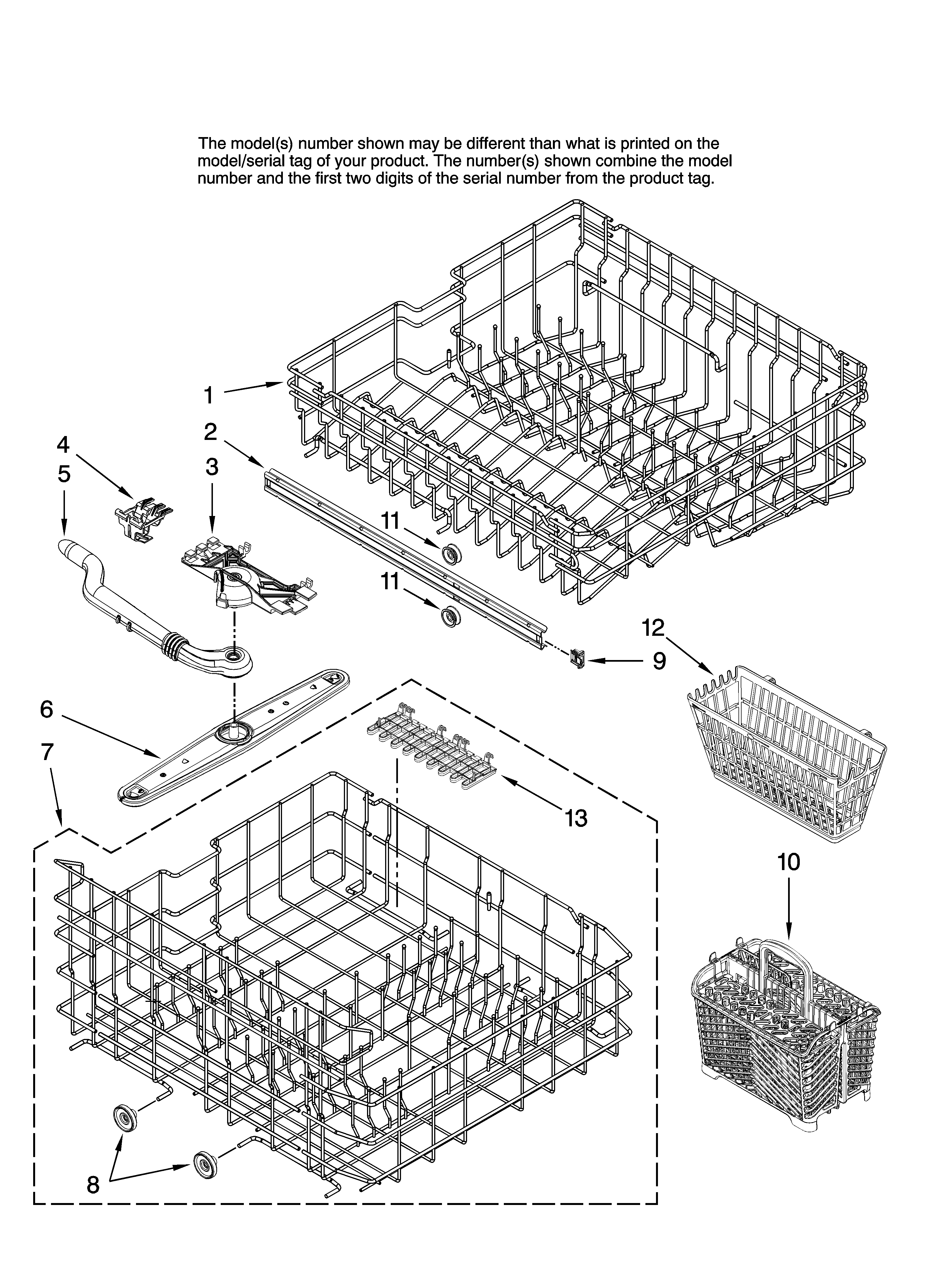 Upper and lower rack parts