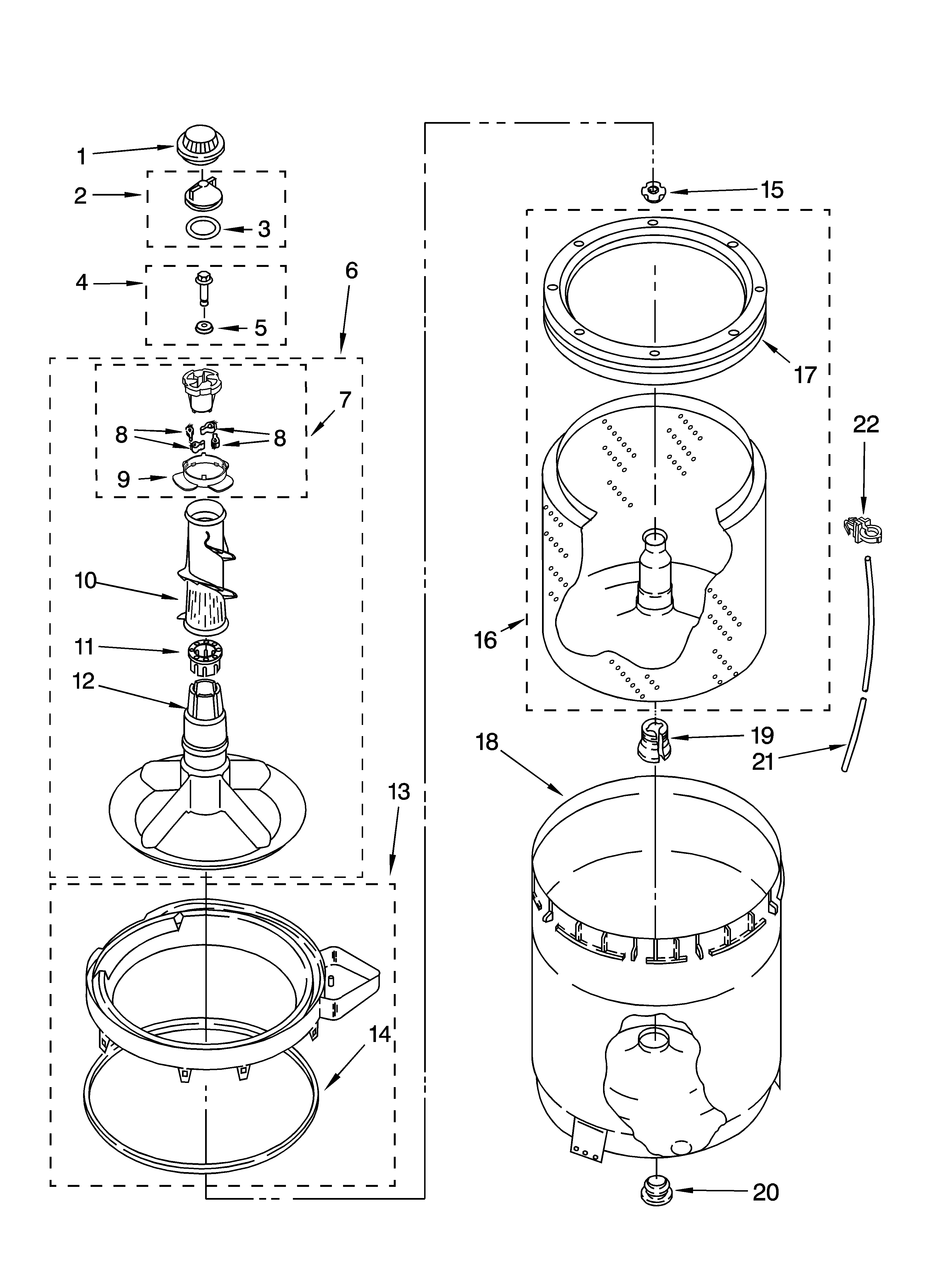 Agitator, basket and tub parts