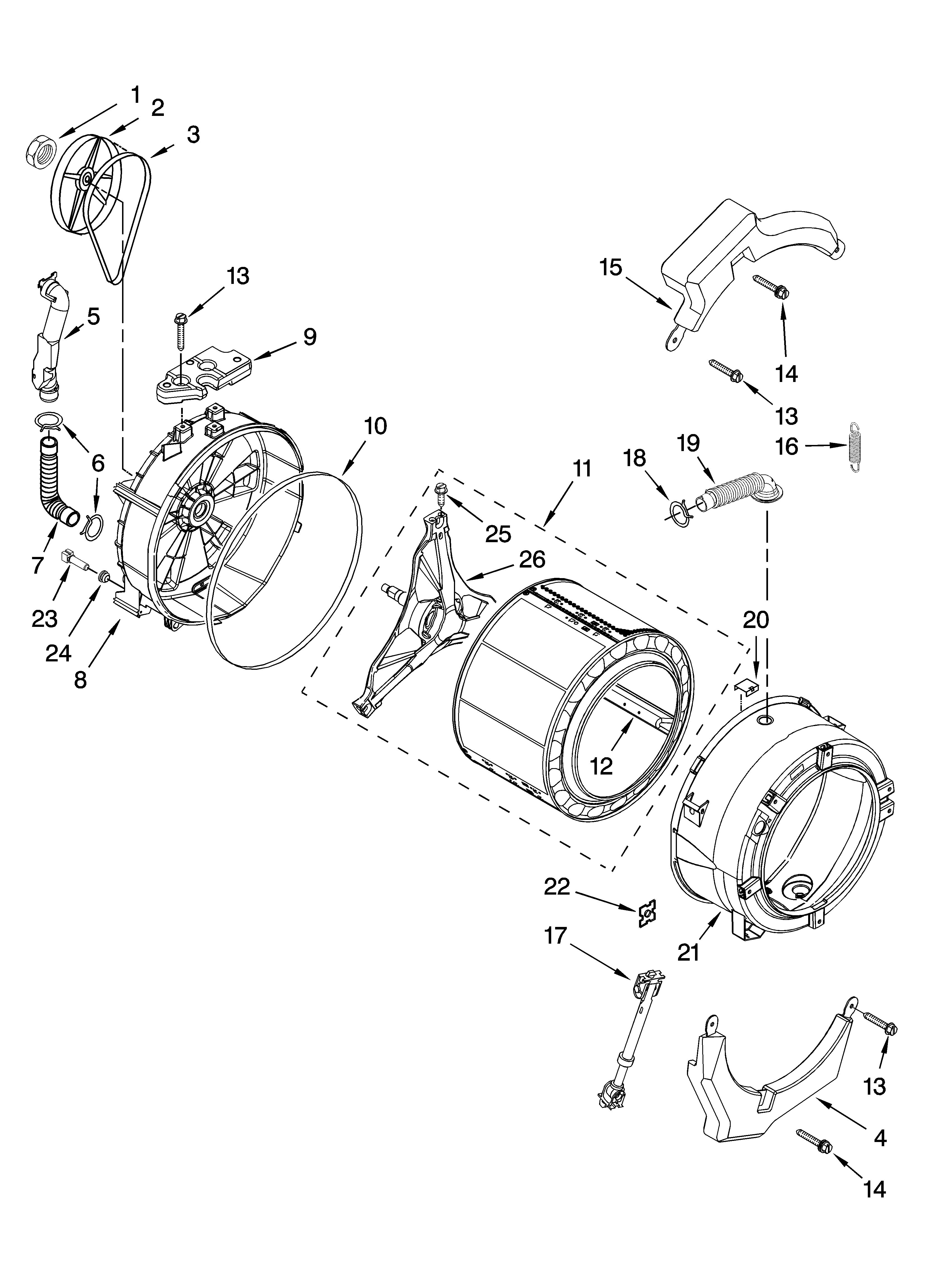 Tub and basket parts, optional parts (not included)