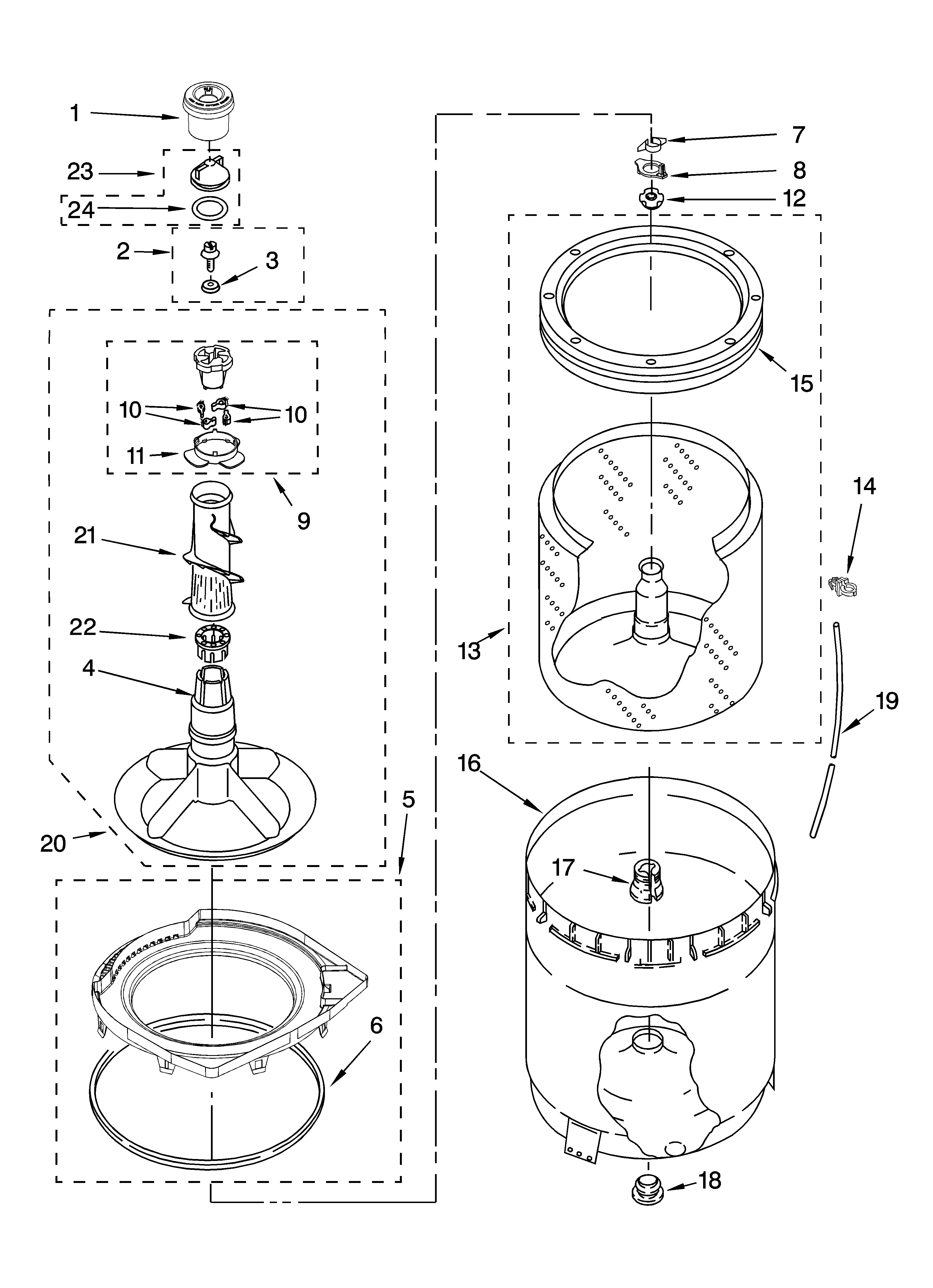 Agitator, basket and tub parts