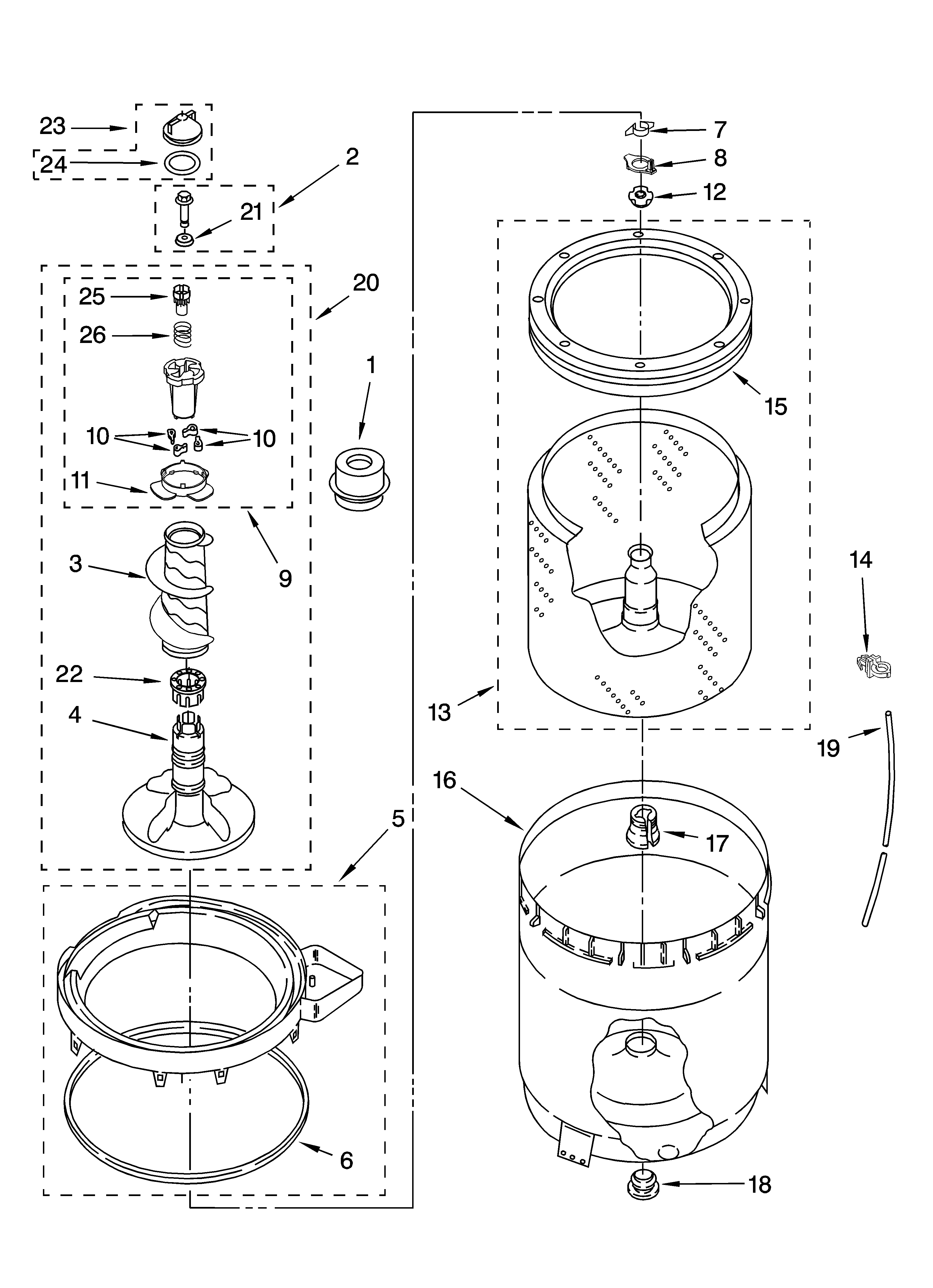 Agitator, basket and tub parts