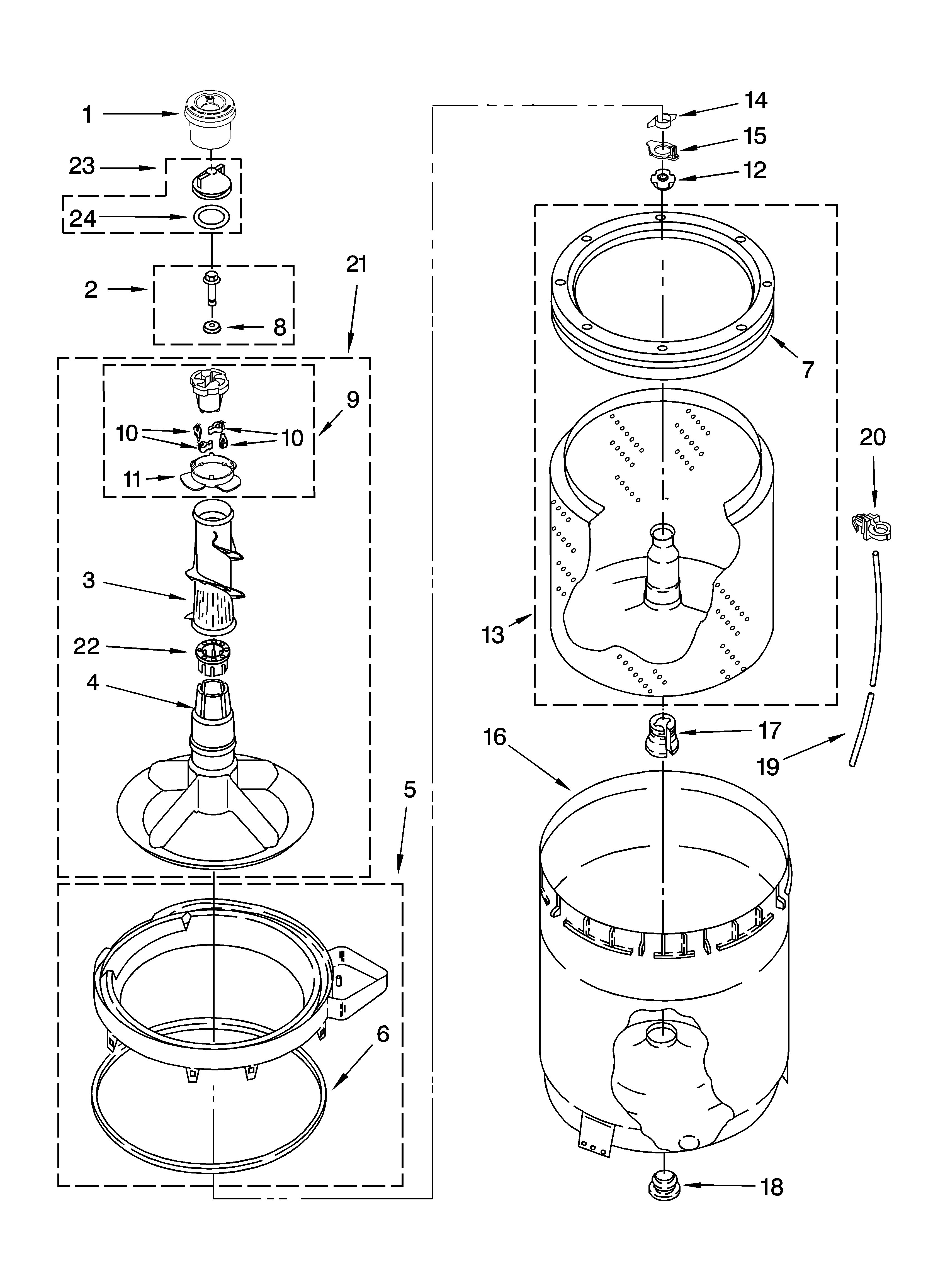 Agitator, basket and tub parts