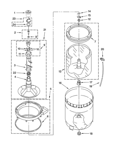 Agitator, basket and tub parts