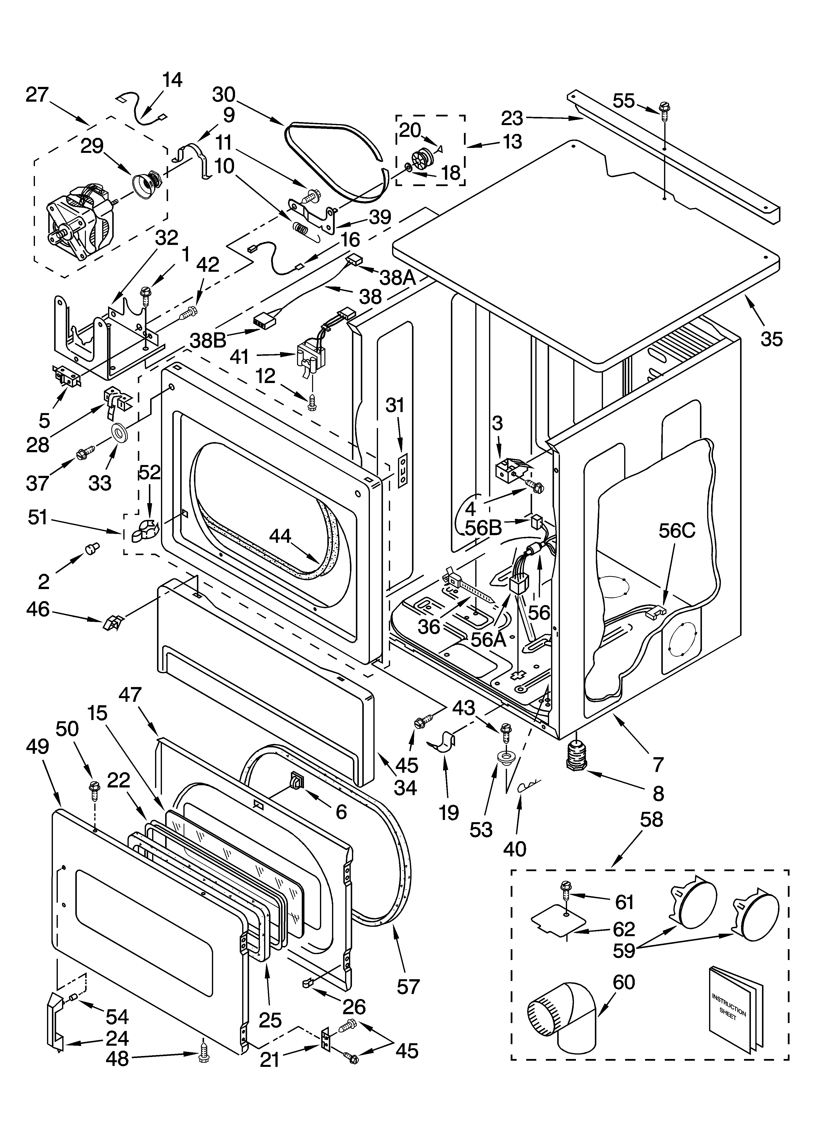 Upper cabinet and front panel parts