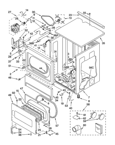 Upper cabinet and front panel parts