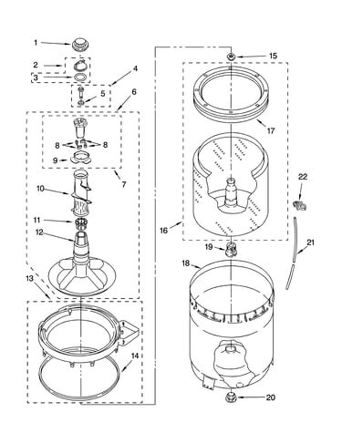 Agitator, basket and tub parts