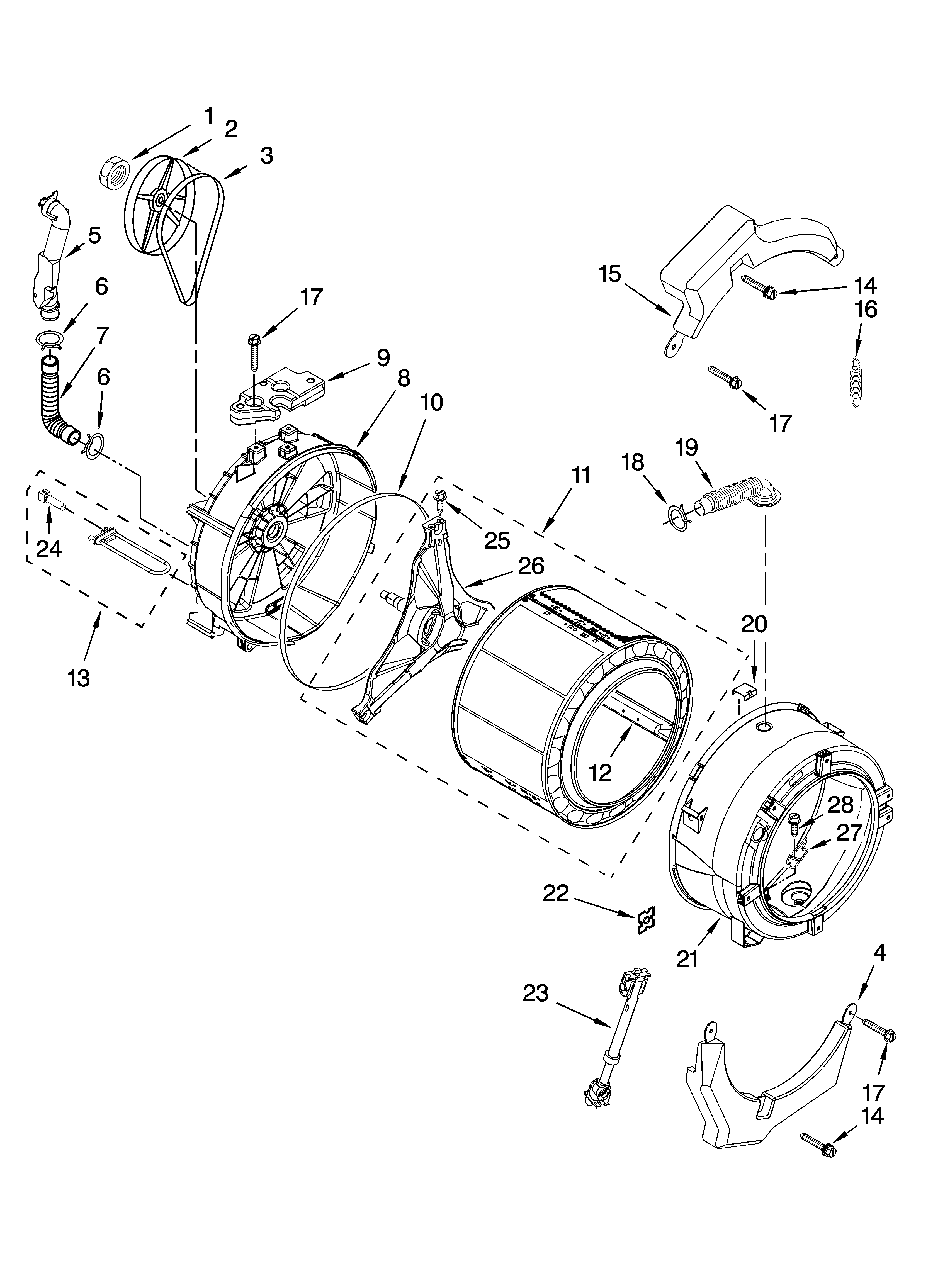 Tub and basket parts, optional parts (not included)