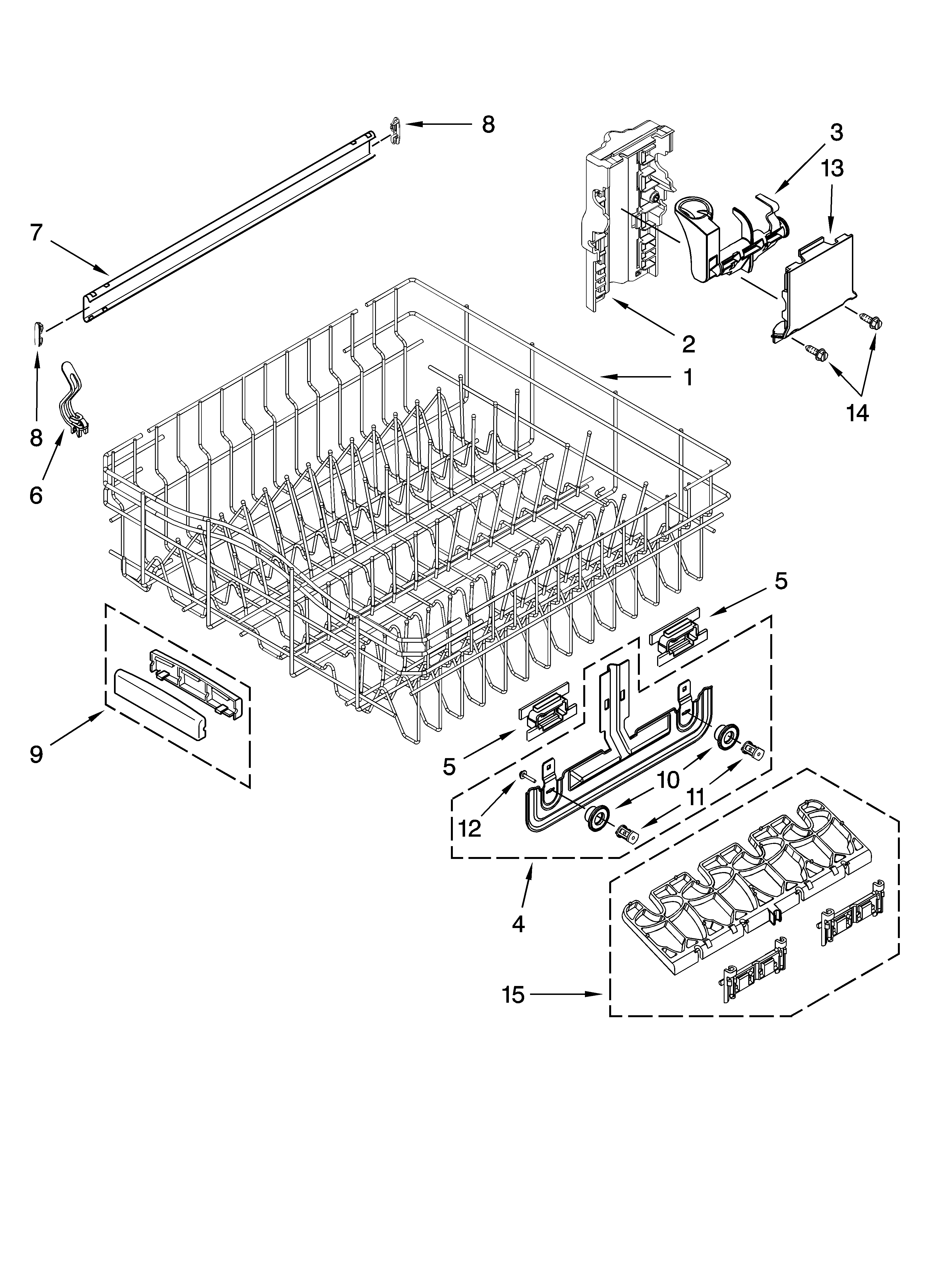 Upper rack and track parts