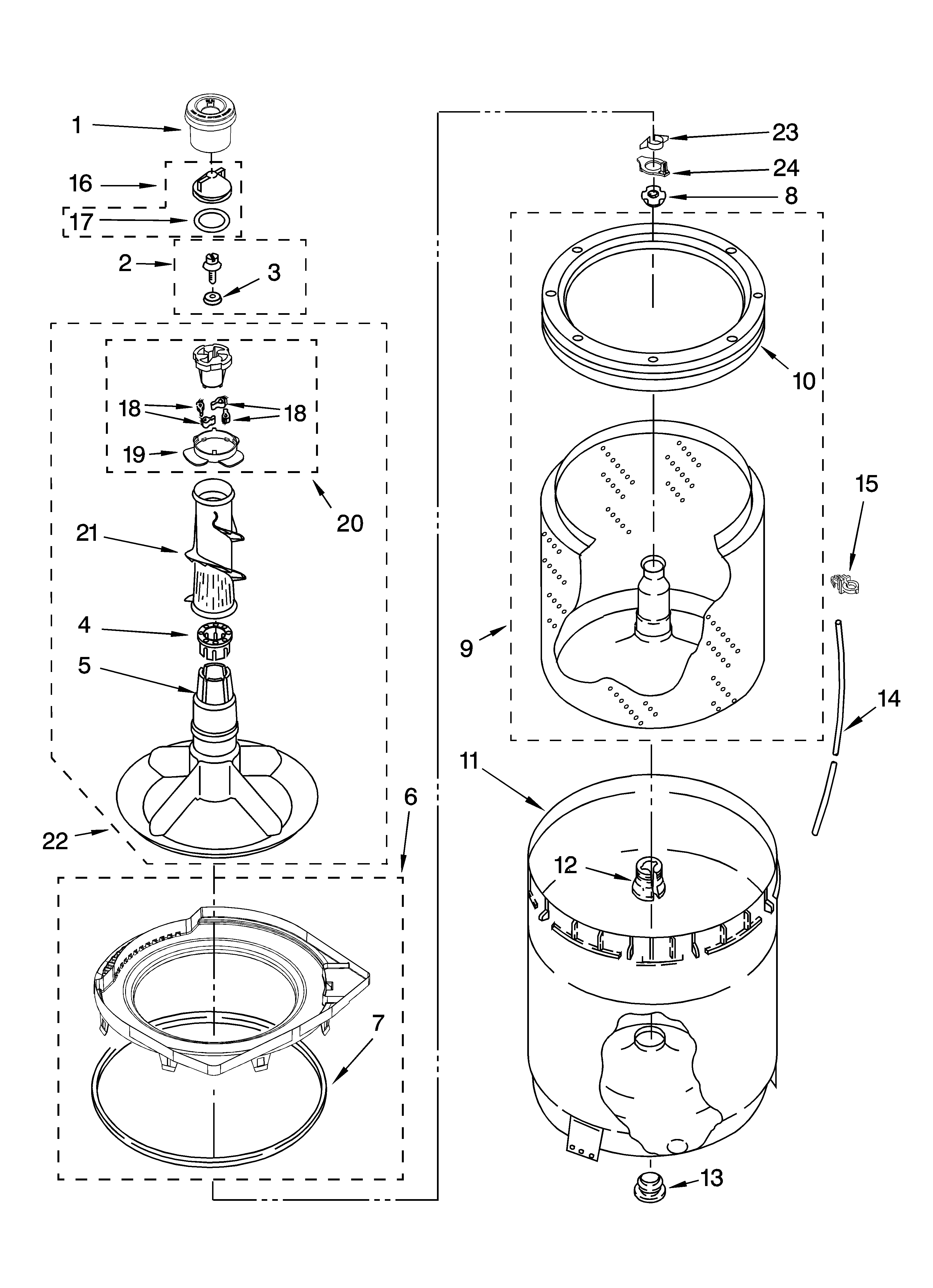 Agitator, basket and tub parts