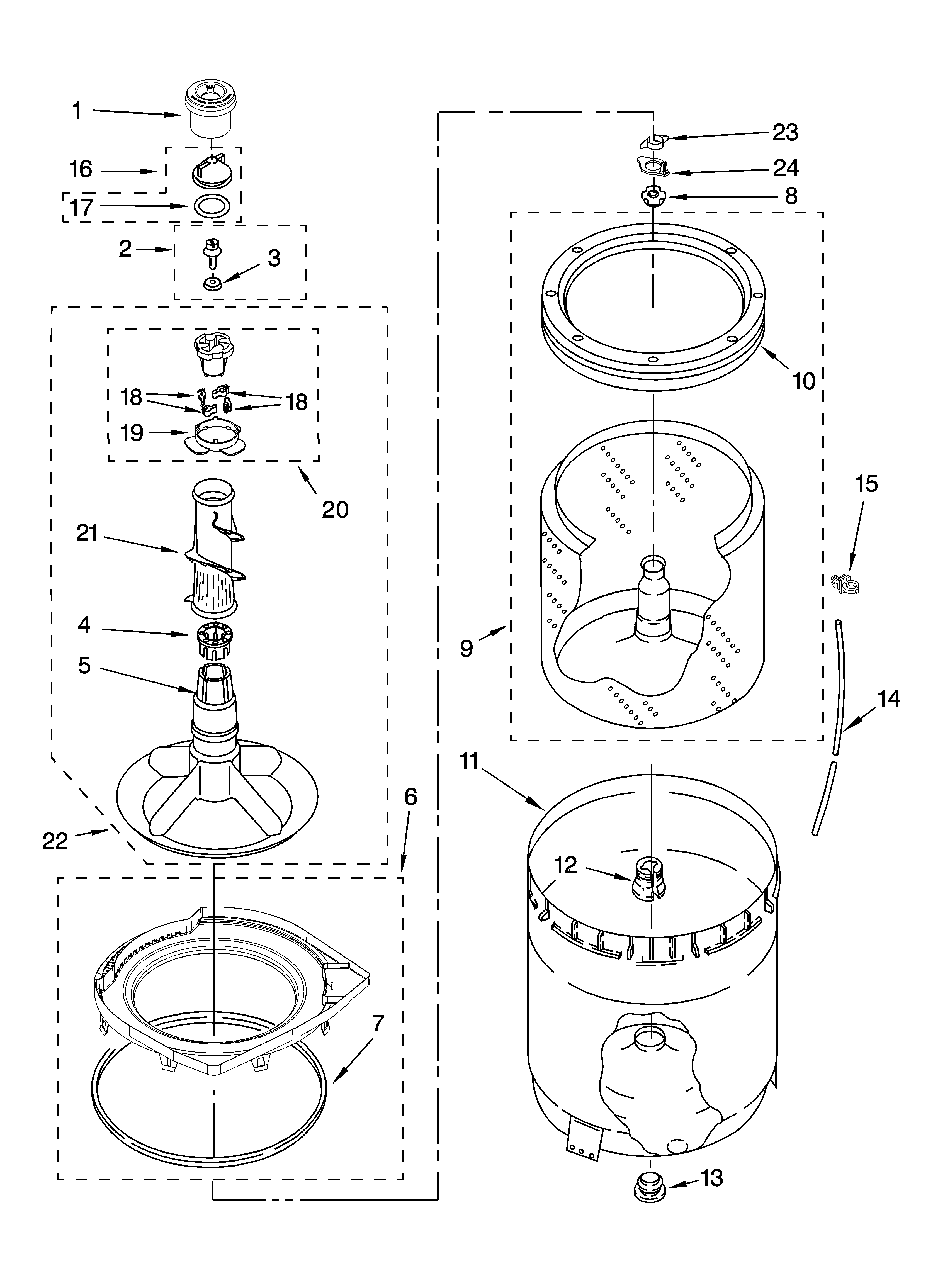 Agitator, basket and tub parts