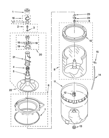 Agitator, basket and tub parts