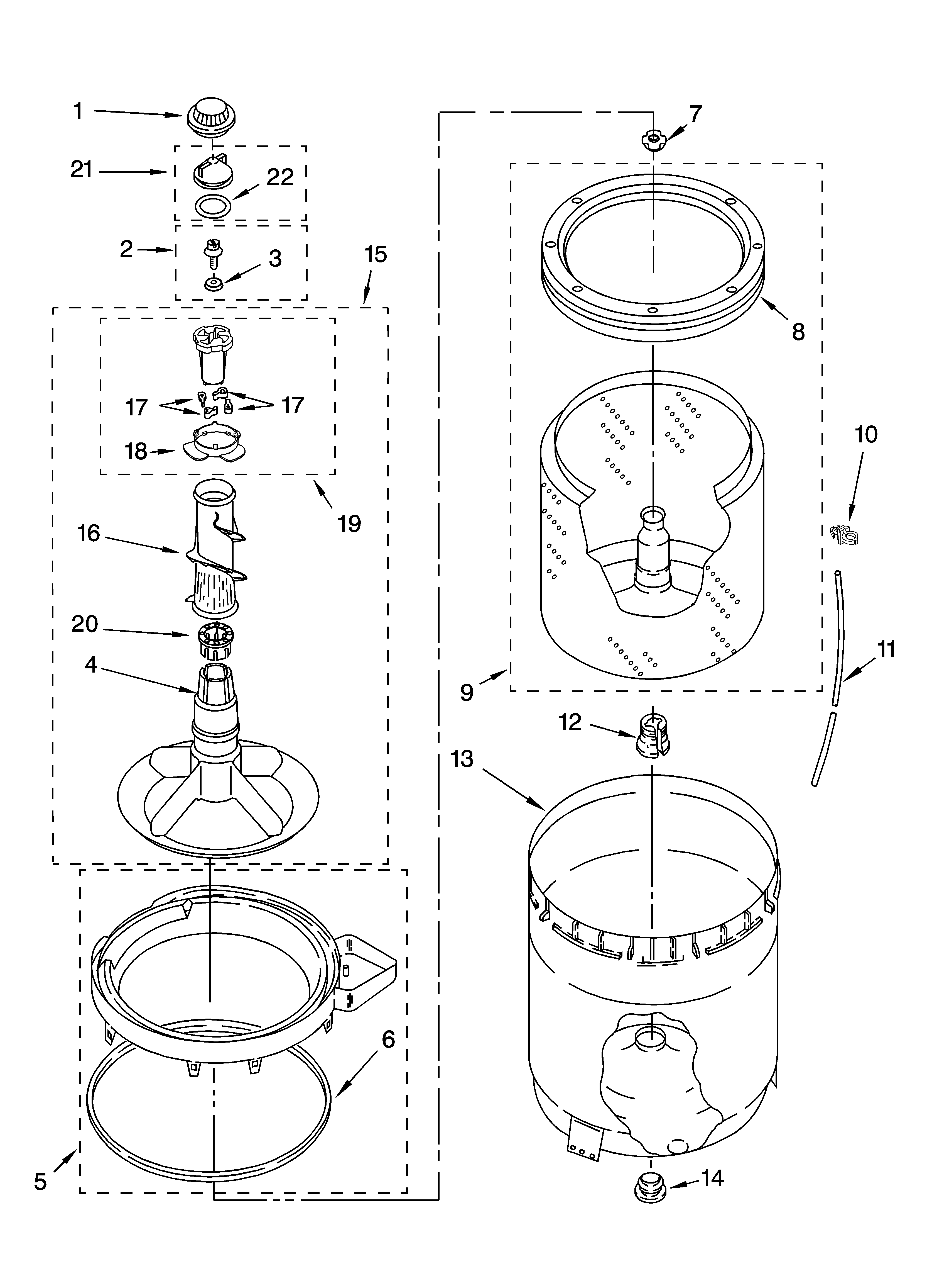 Agitator, basket and tub parts