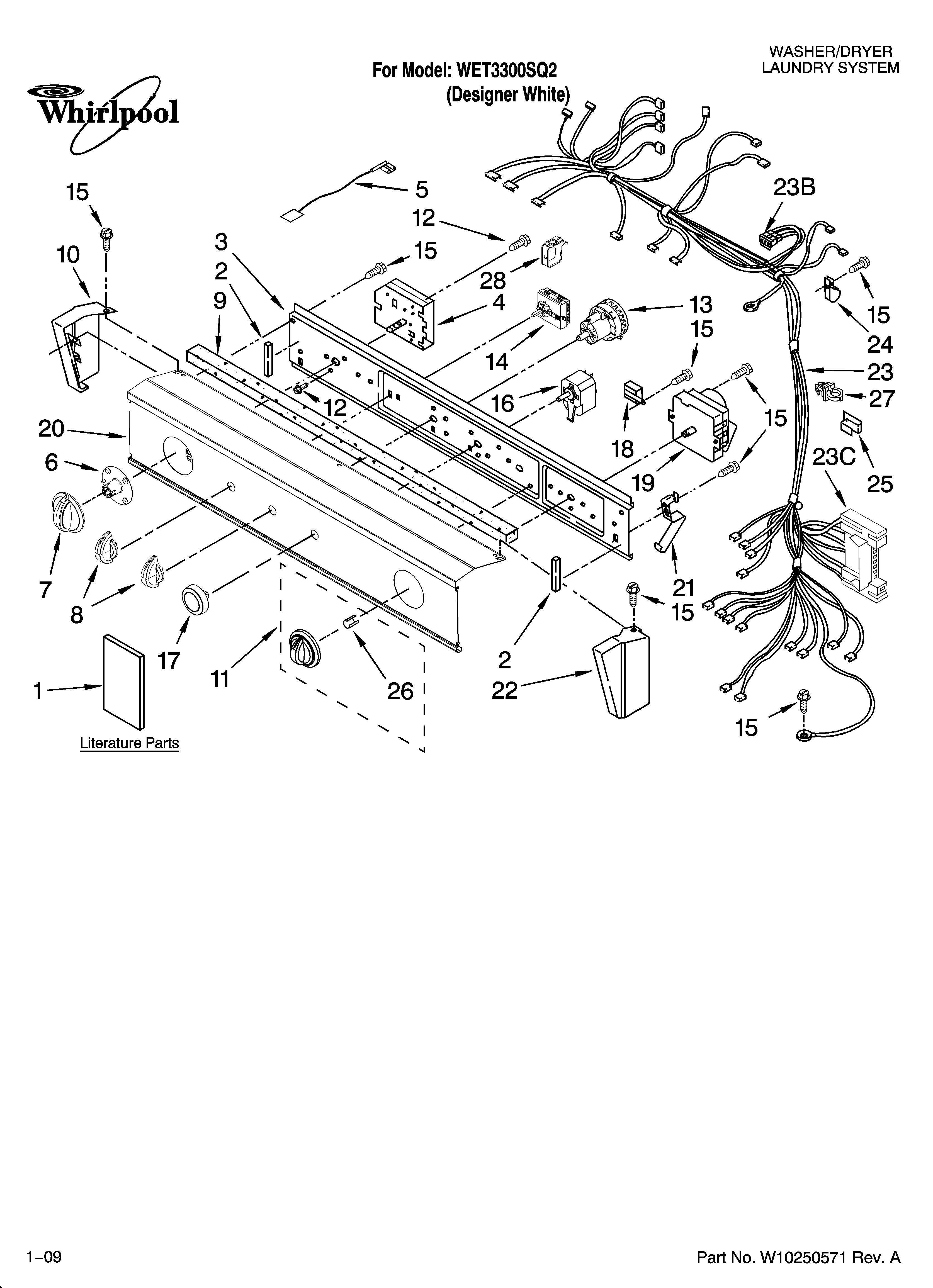 Washer/dryer control panel parts