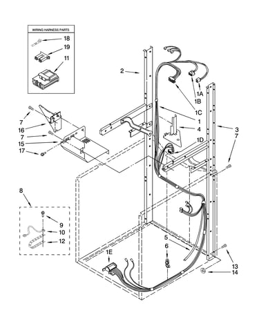 Dryer support and washer harness parts