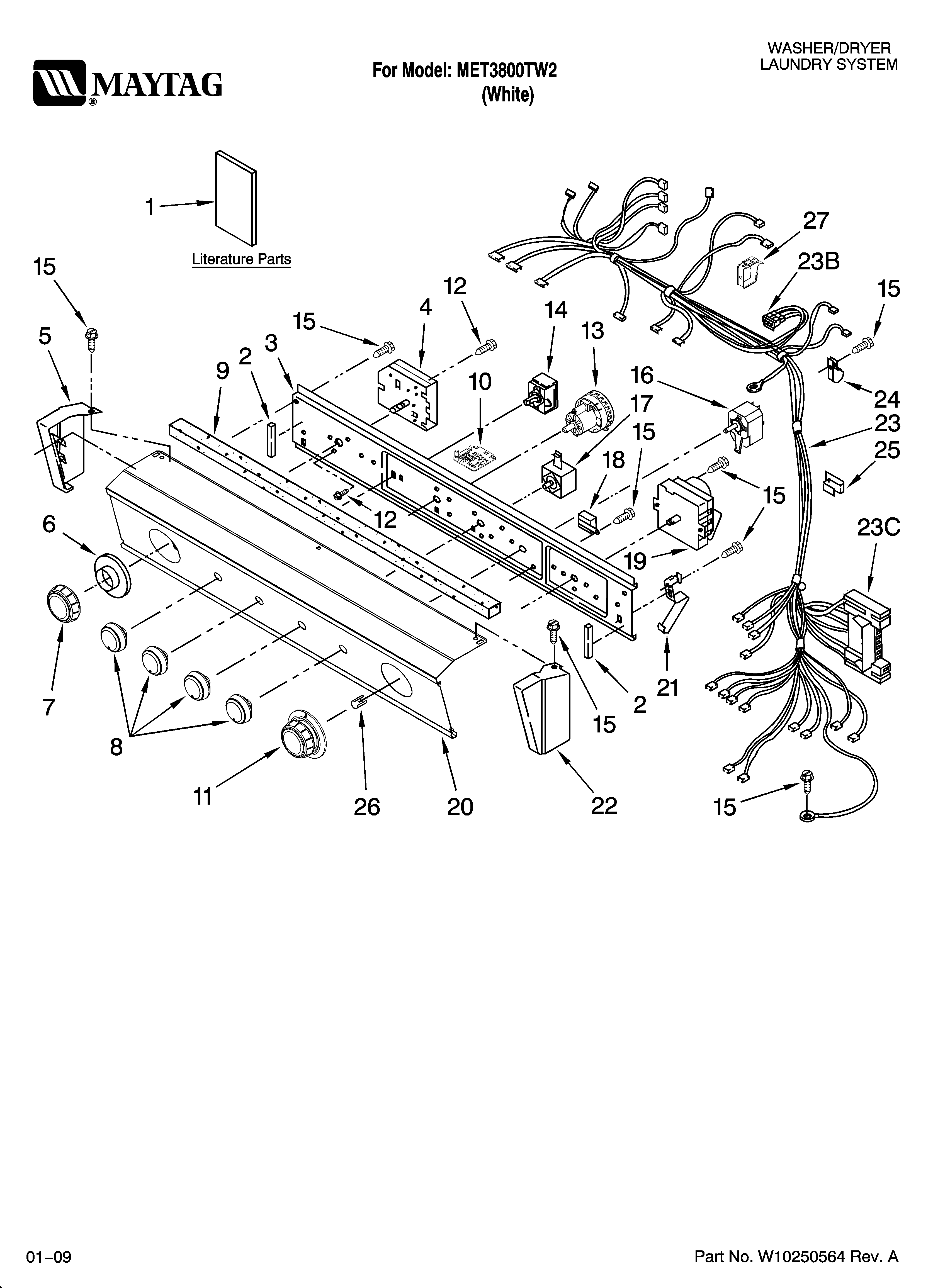 Washer/dryer control panel parts