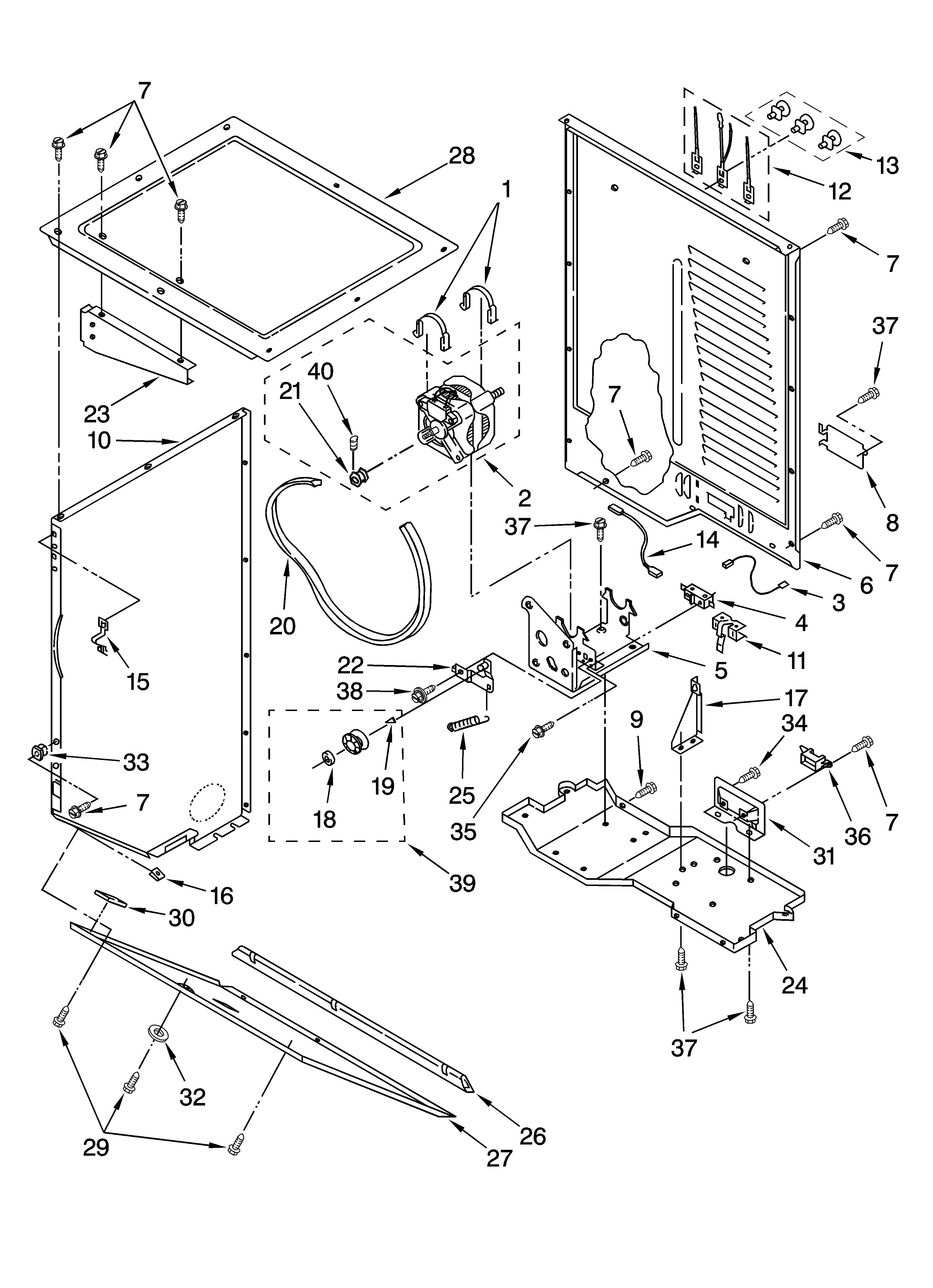 Dryer cabinet and motor parts
