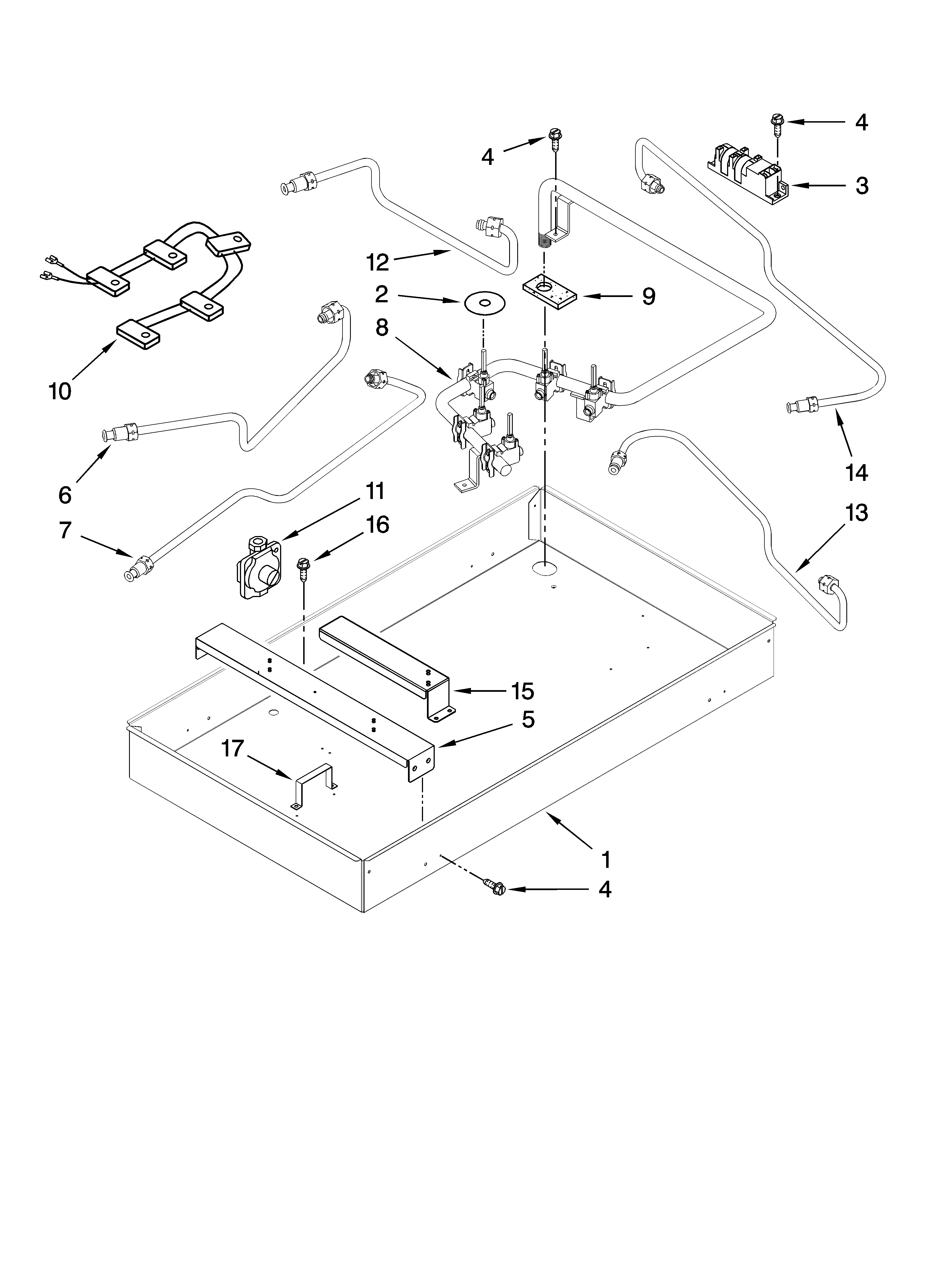 Burner box, gas valves, and switches, optional parts (