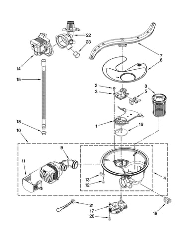 Pump, washarm and motor parts