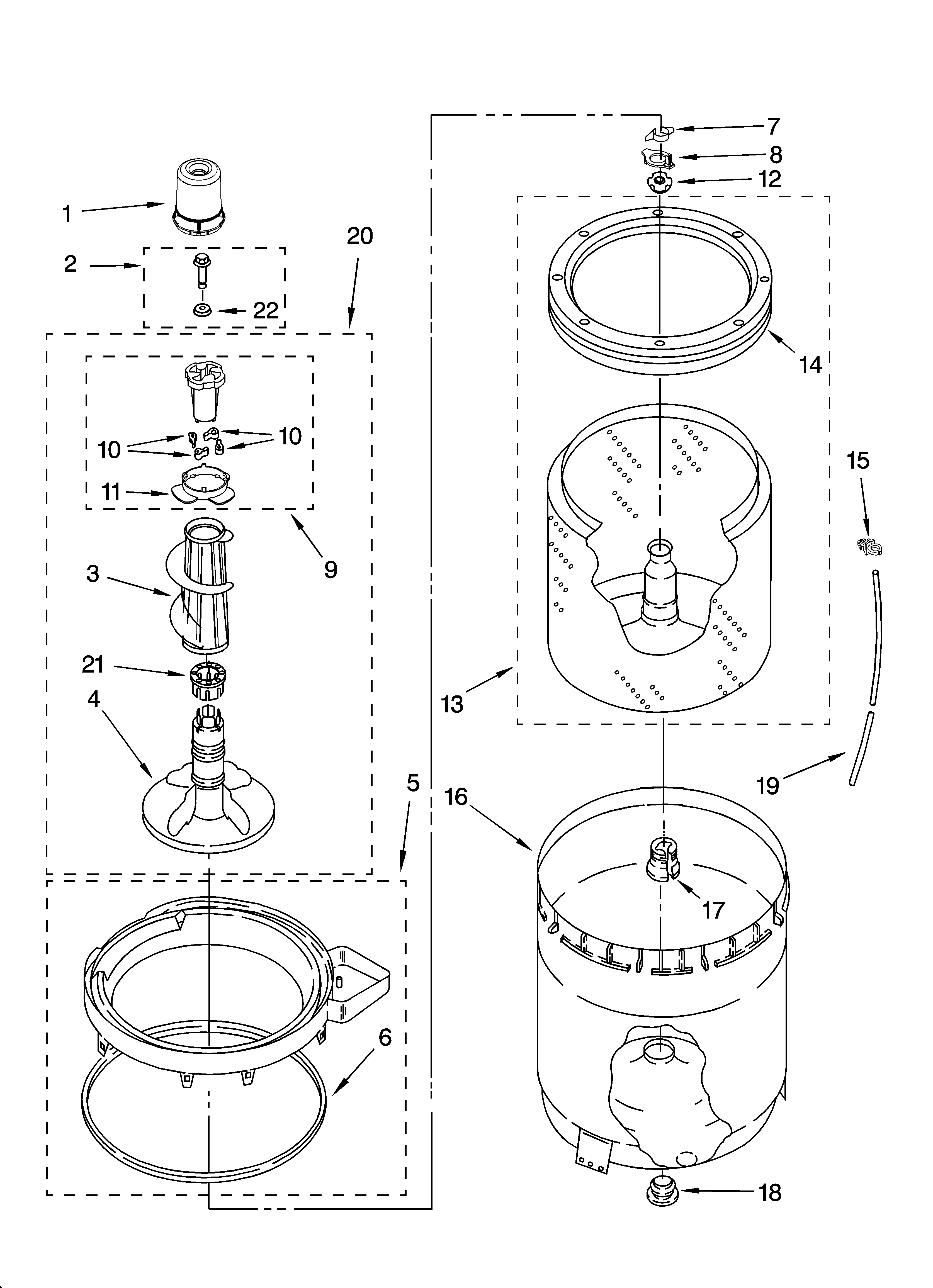 Agitator, basket and tub parts