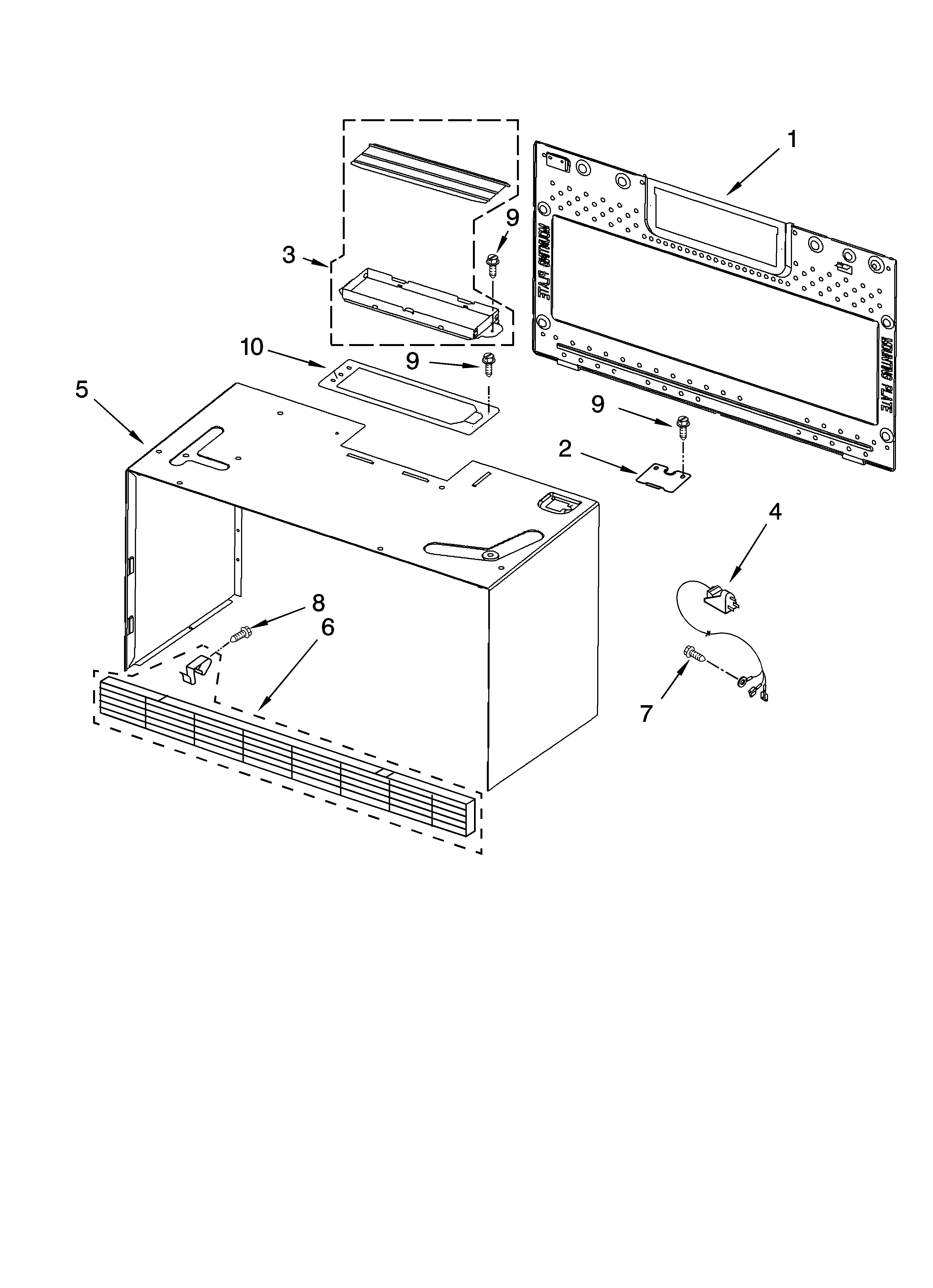 Cabinet and installation parts