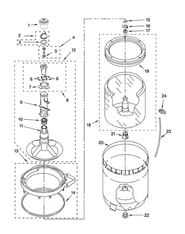Agitator, basket and tub parts