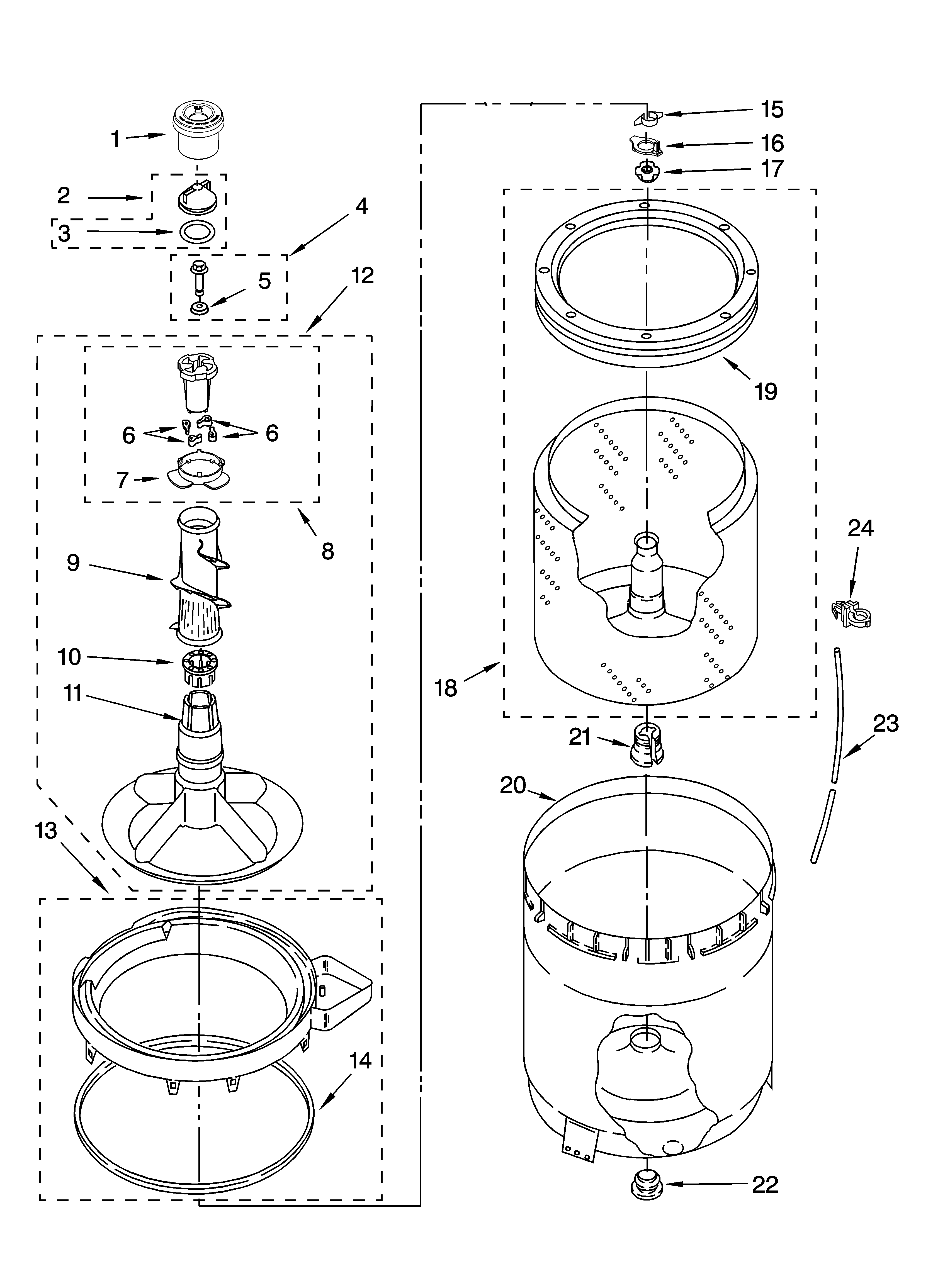 Agitator, basket and tub parts