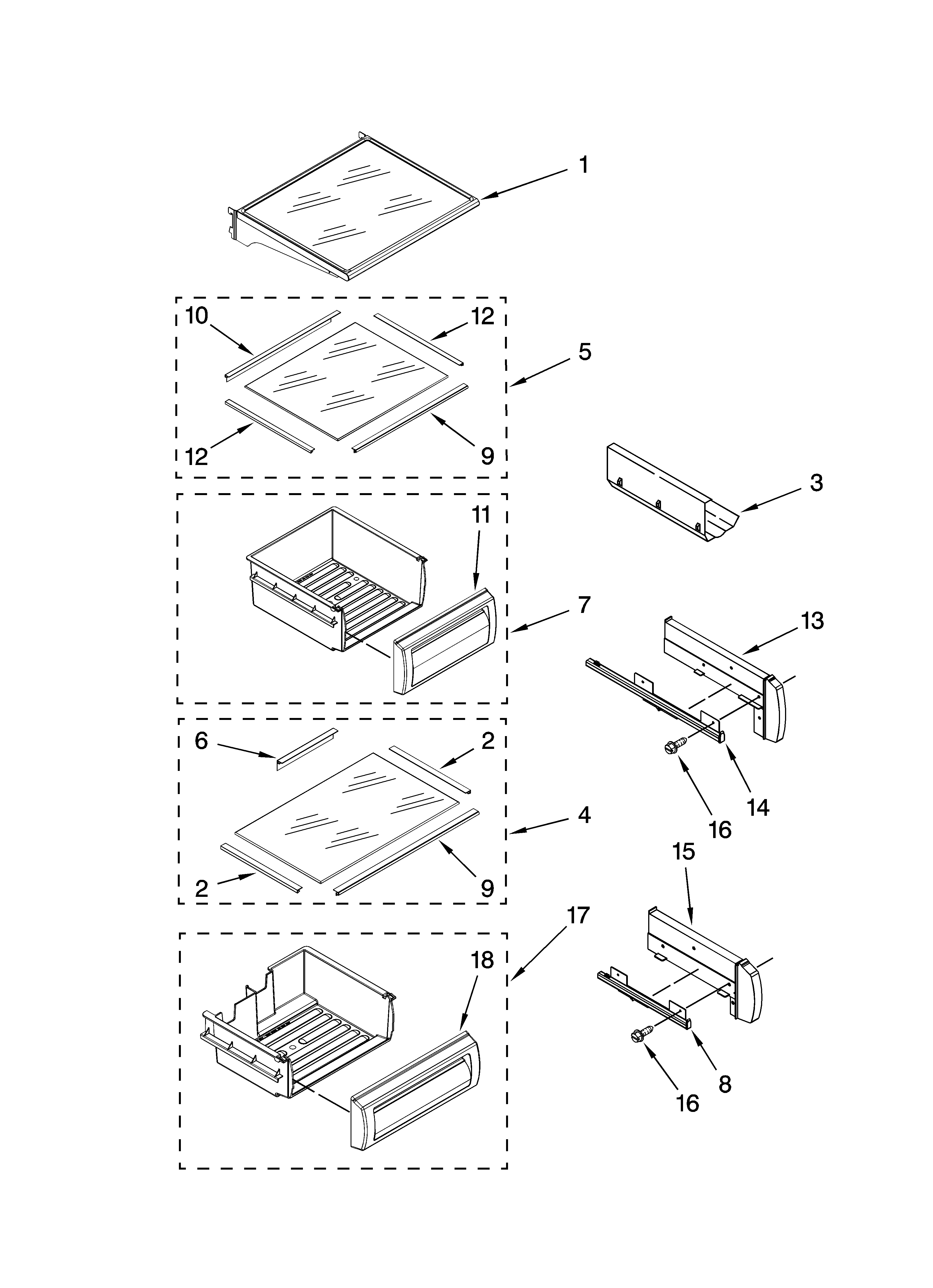 Refrigerator shelf parts
