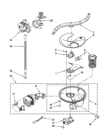 Pump, washarm and motor parts