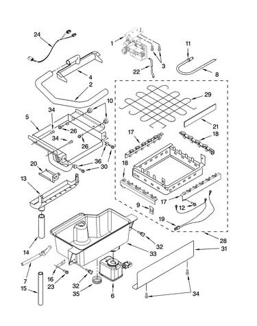 Evaporator, ice cutter grid and water parts