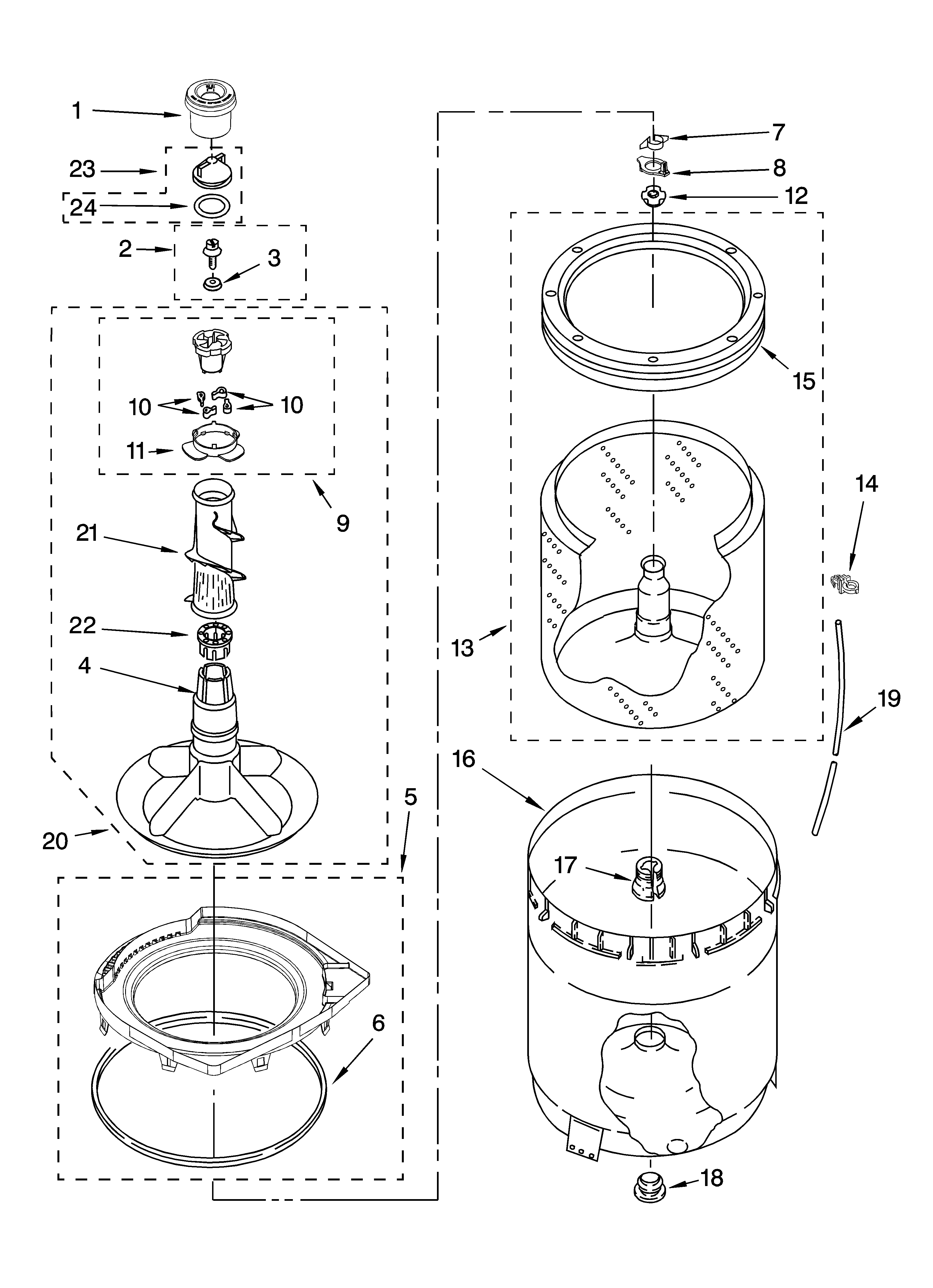 Agitator, basket and tub parts