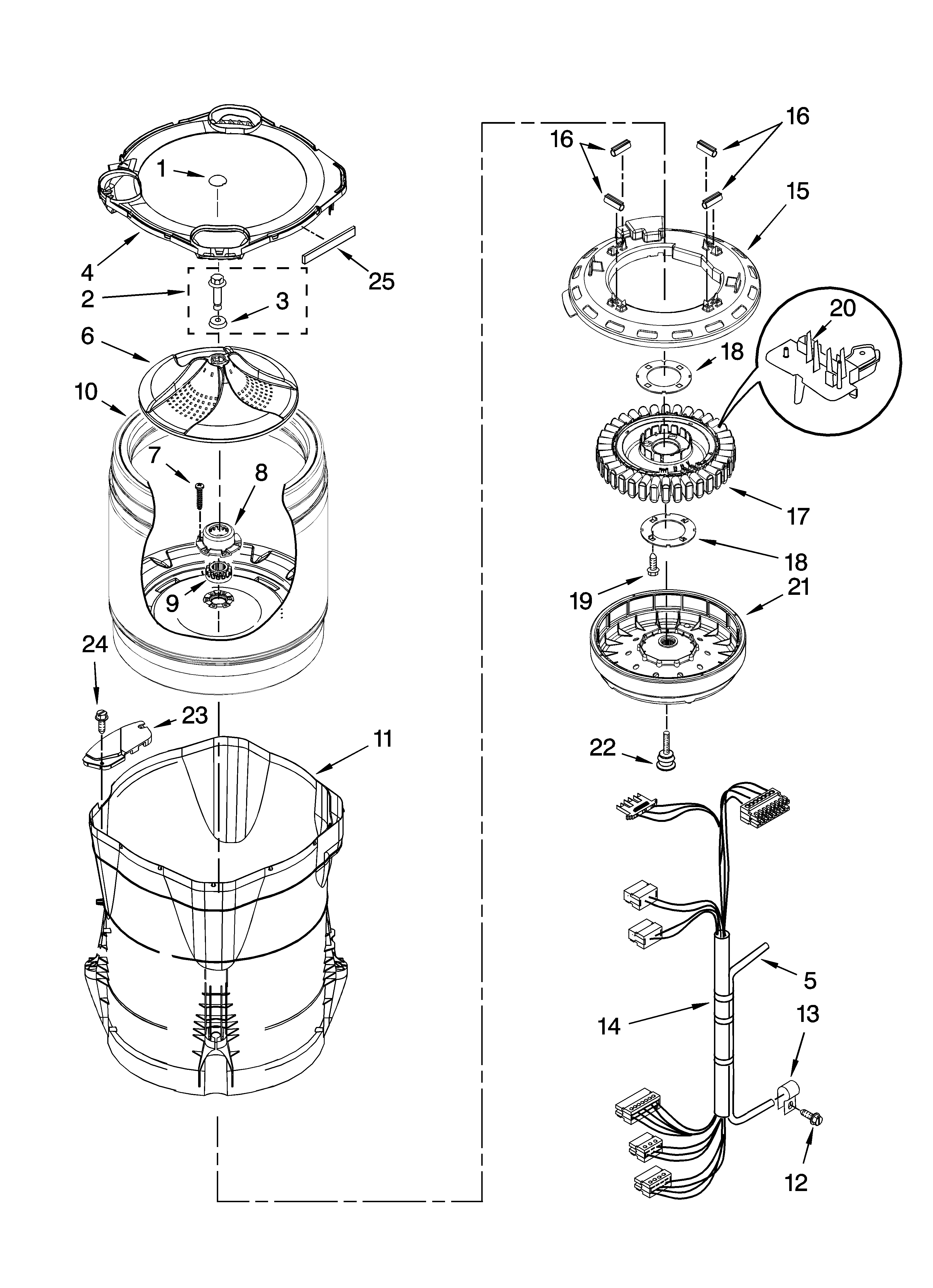 Motor, basket and tub parts