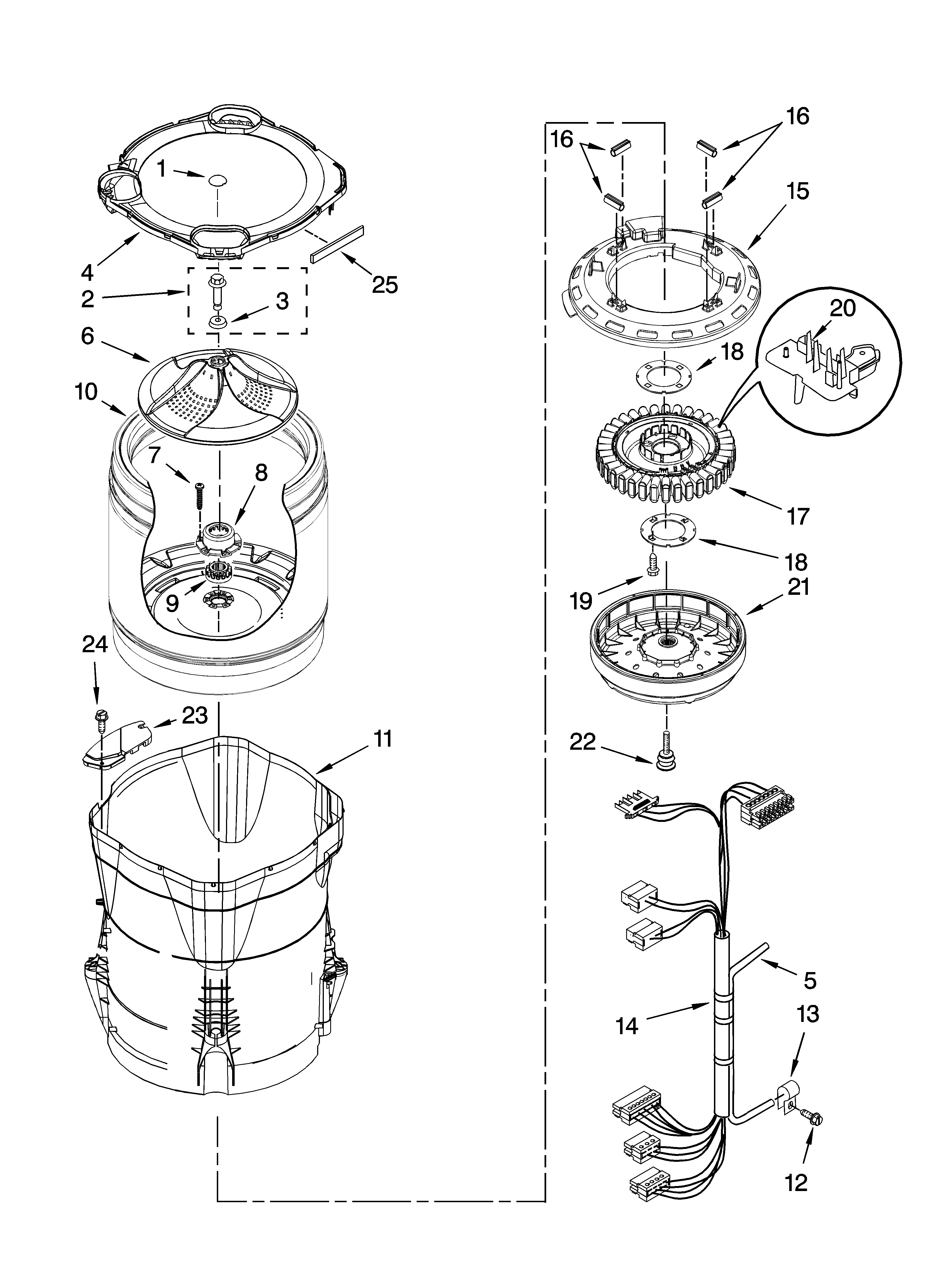 Motor, basket and tub parts