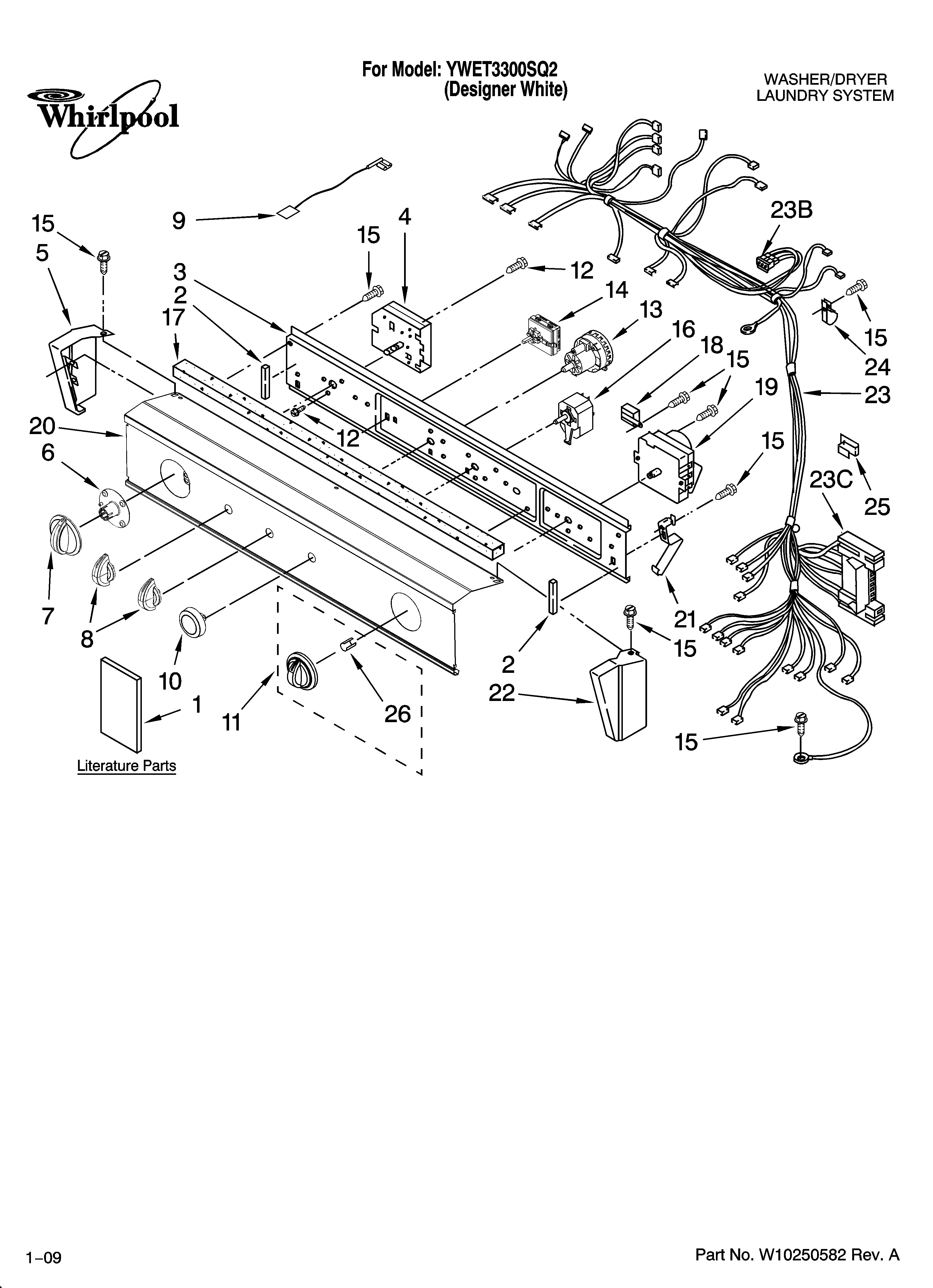 Washer/dryer control panel parts