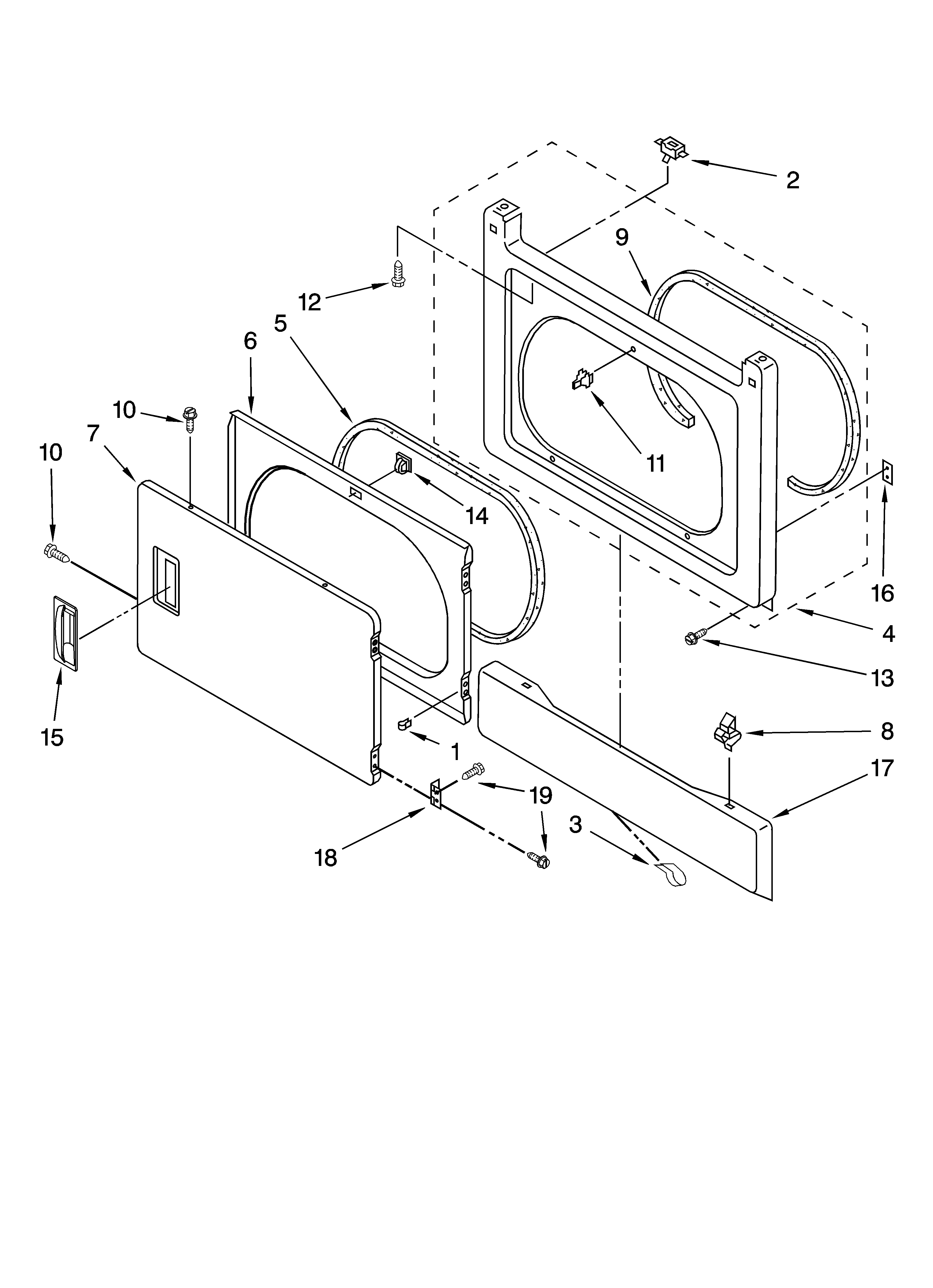 Dryer front panel and door parts
