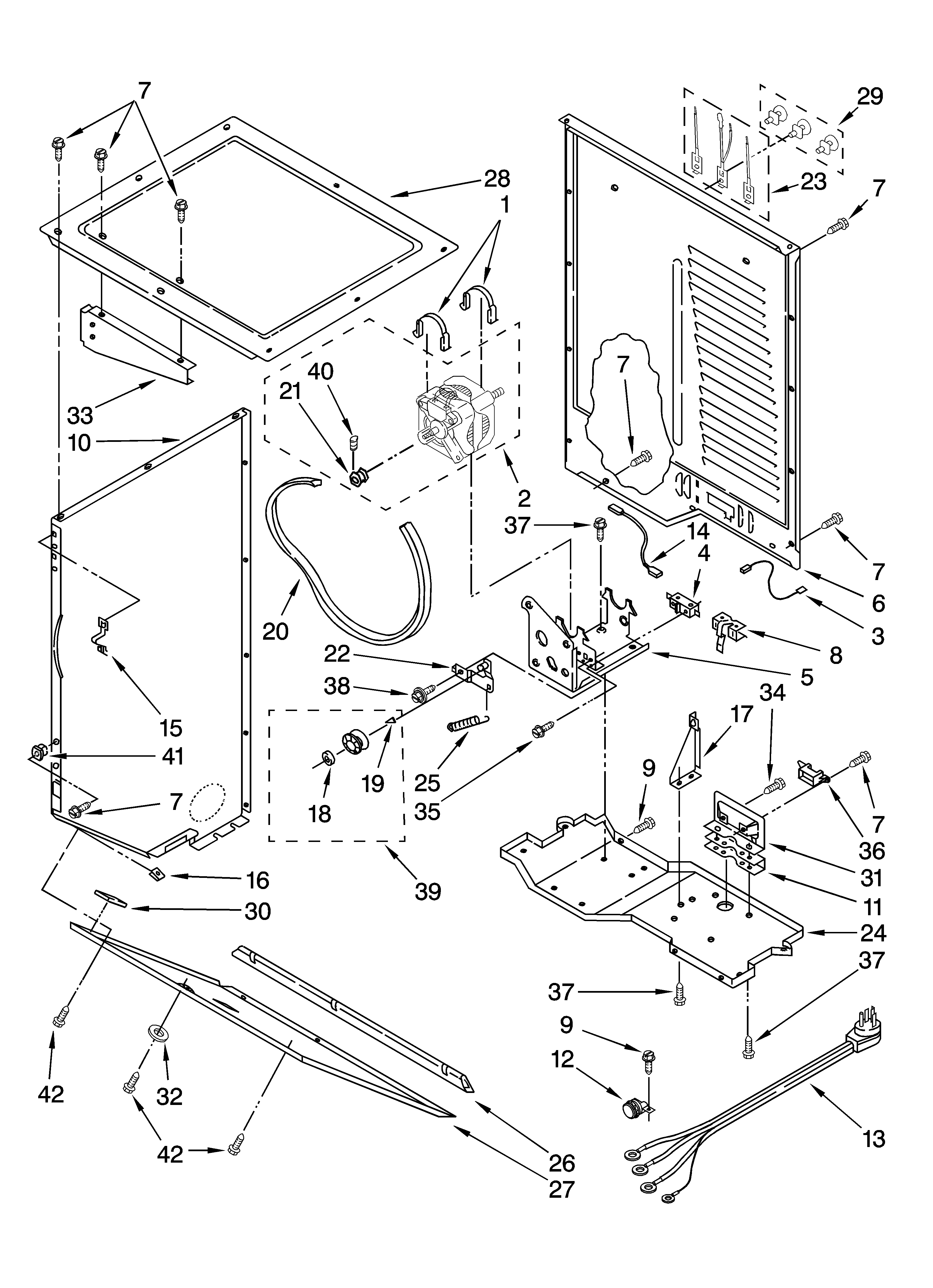 Dryer cabinet and motor parts