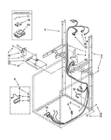Dryer support and washer harness parts
