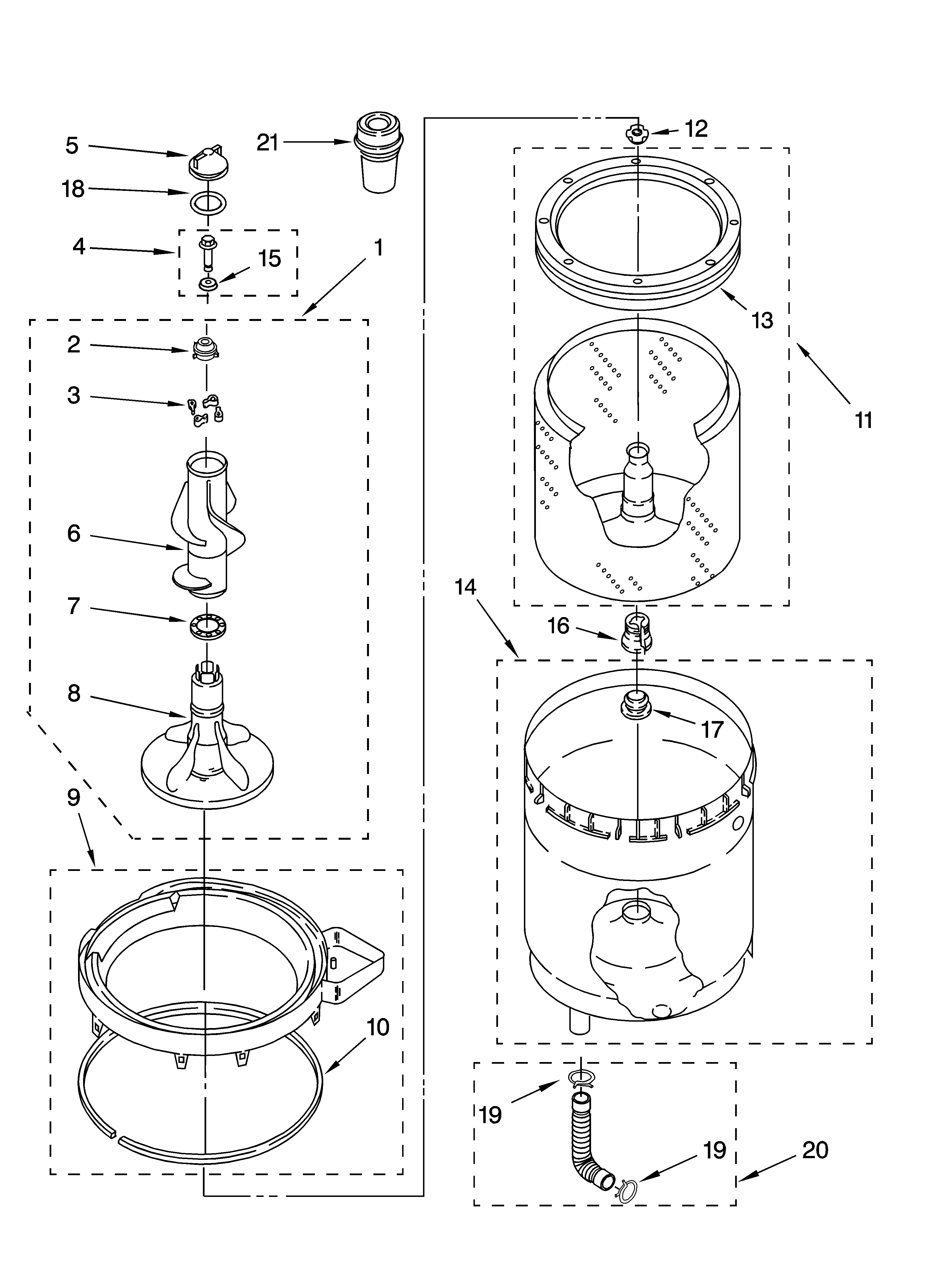 Agitator, basket and tub parts