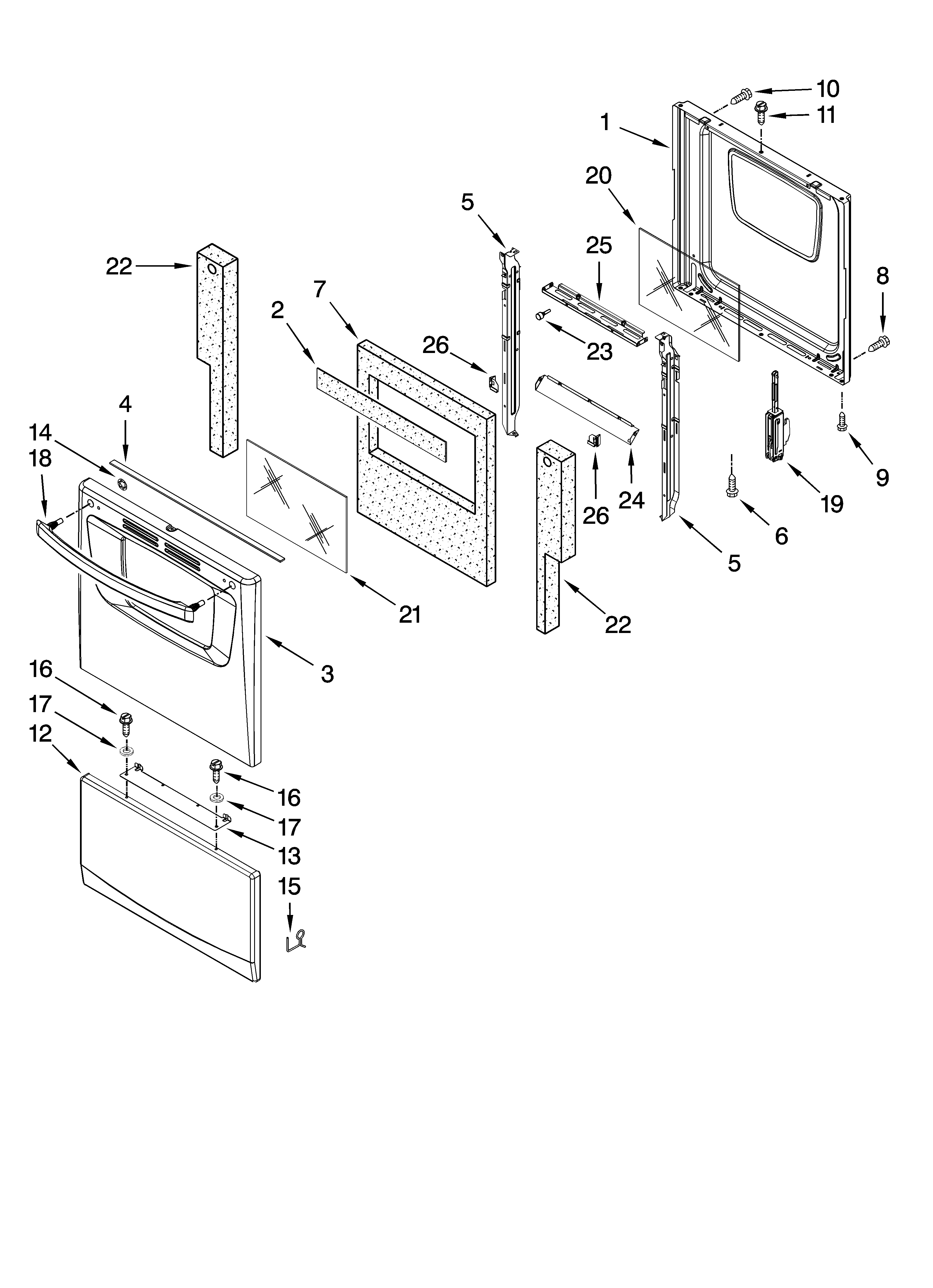 Oven door and drawer parts
