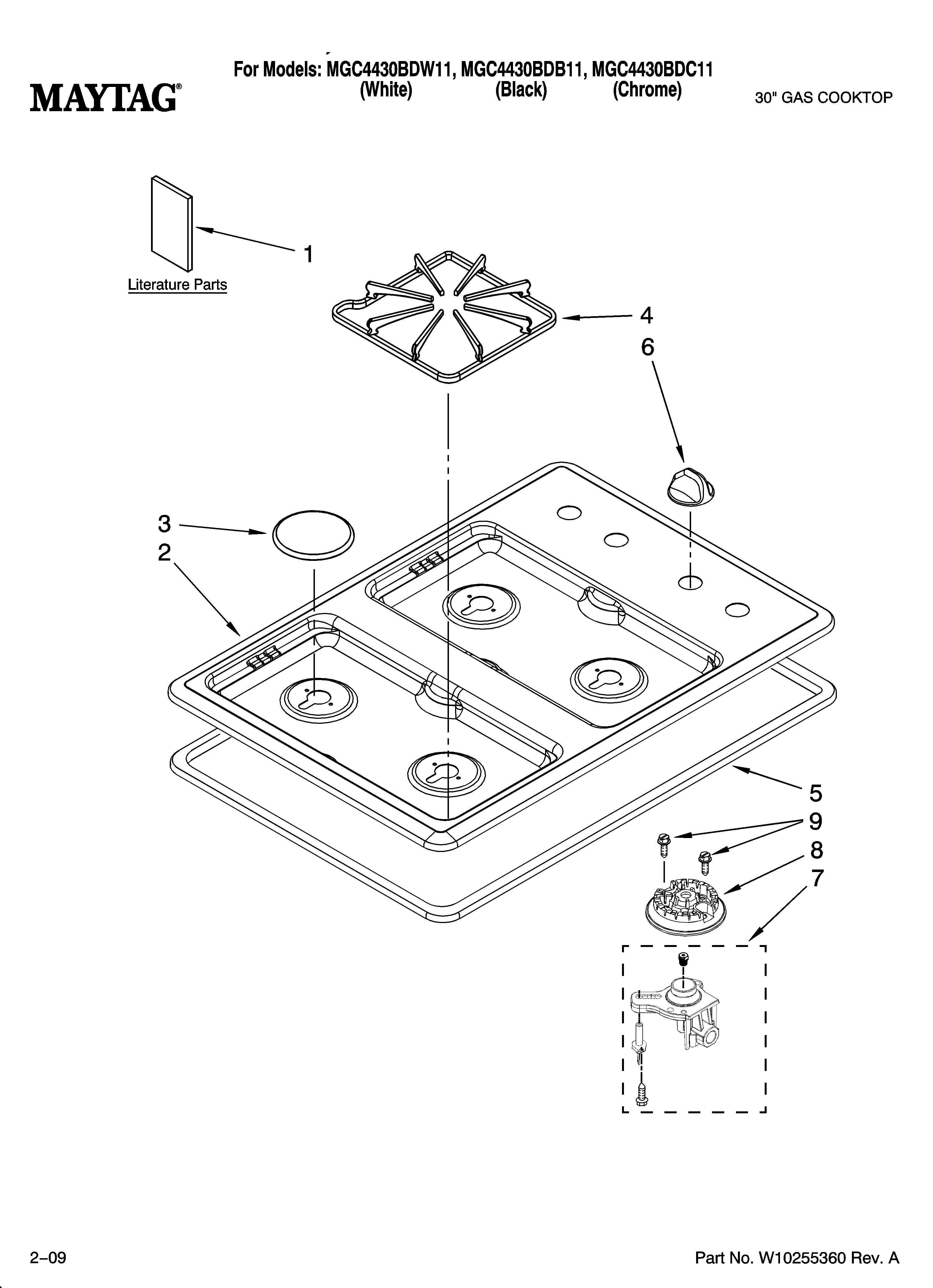 Cooktop, burner and grate parts