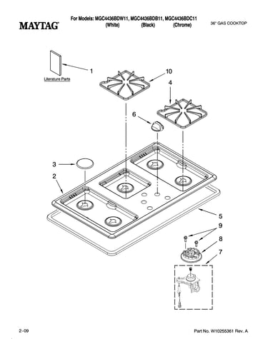 Cooktop, burner and grate parts